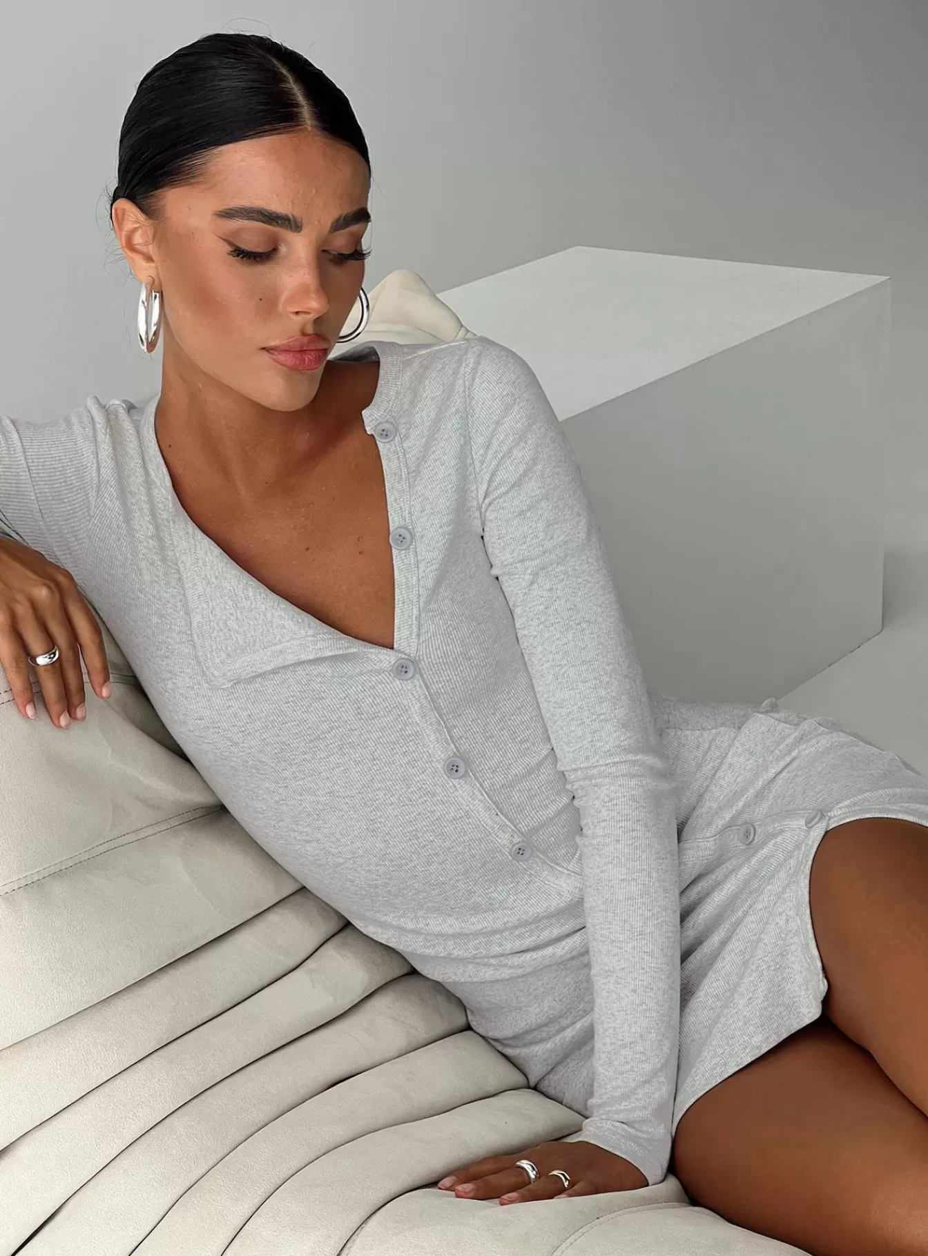 Princess Polly Mini Dresses | Passoni Long Sleeve Mini Dress Grey