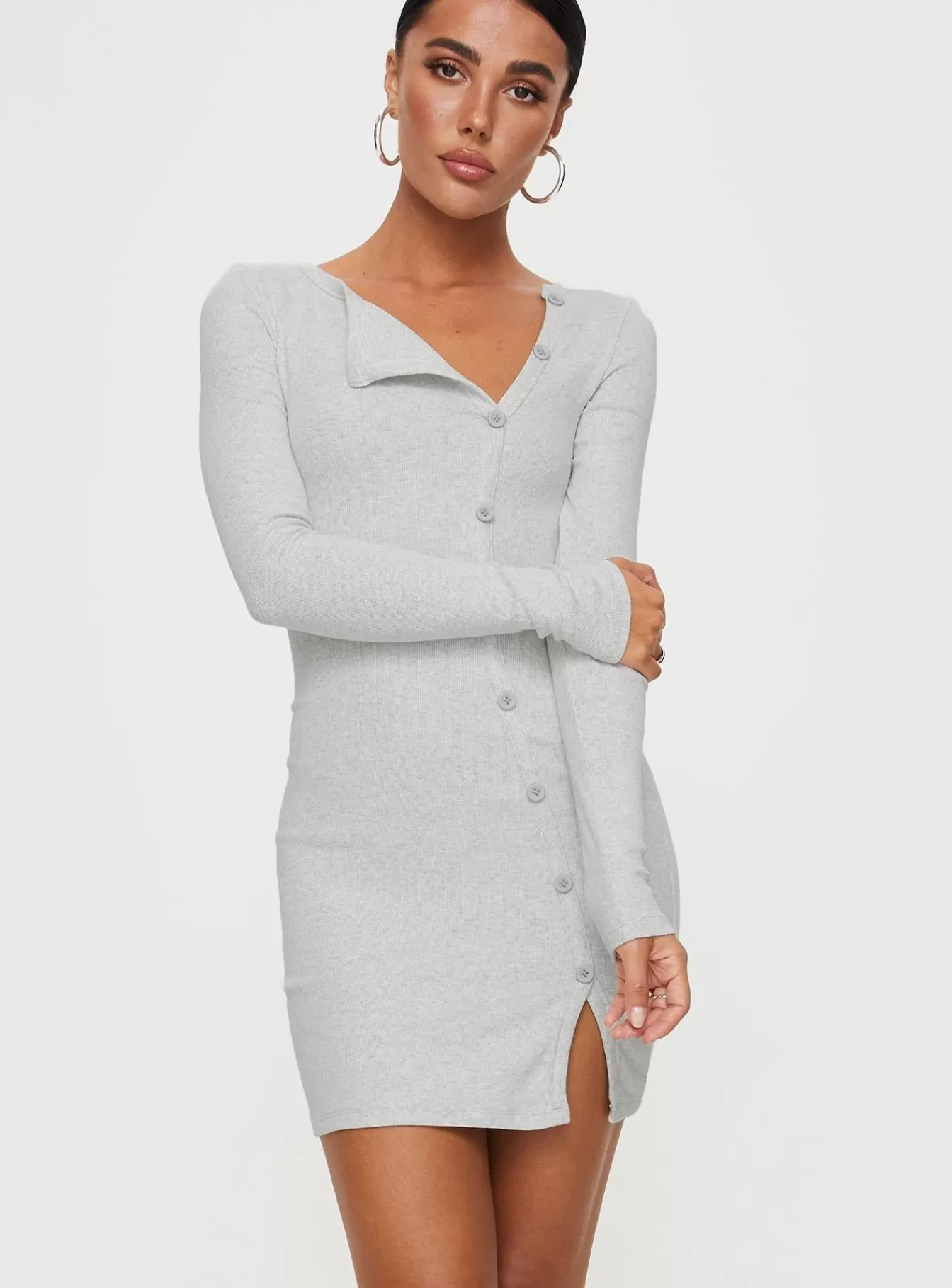 Princess Polly Mini Dresses | Passoni Long Sleeve Mini Dress Grey