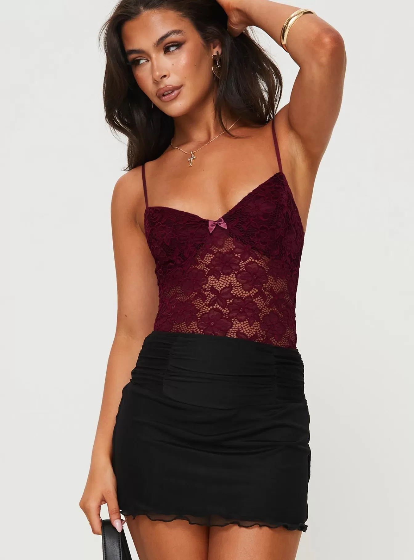 Princess Polly Bodysuits | Pennard Lace Bodysuit Wine