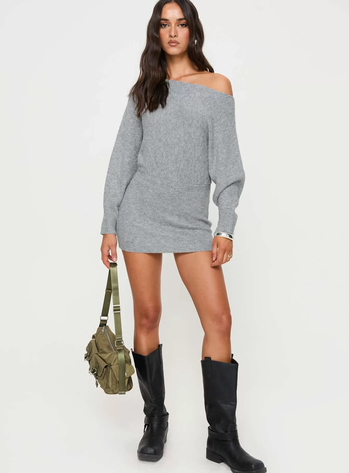Princess Polly Mini Dresses | Peregrine Cold Shoulder Mini Dress Grey