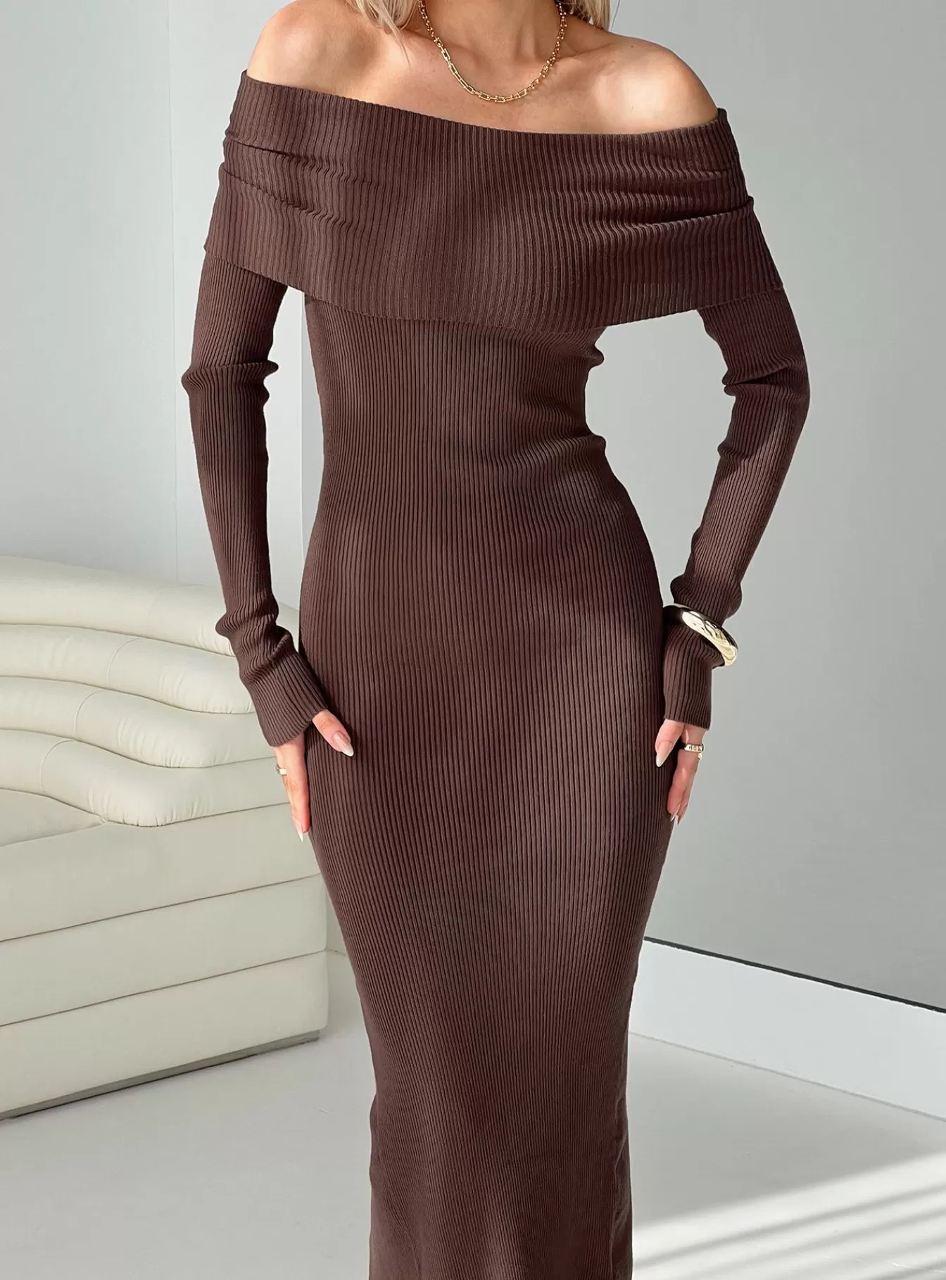 Princess Polly Maxi Dresses | Phylis Off The Shoulder Maxi Dress Chocolate