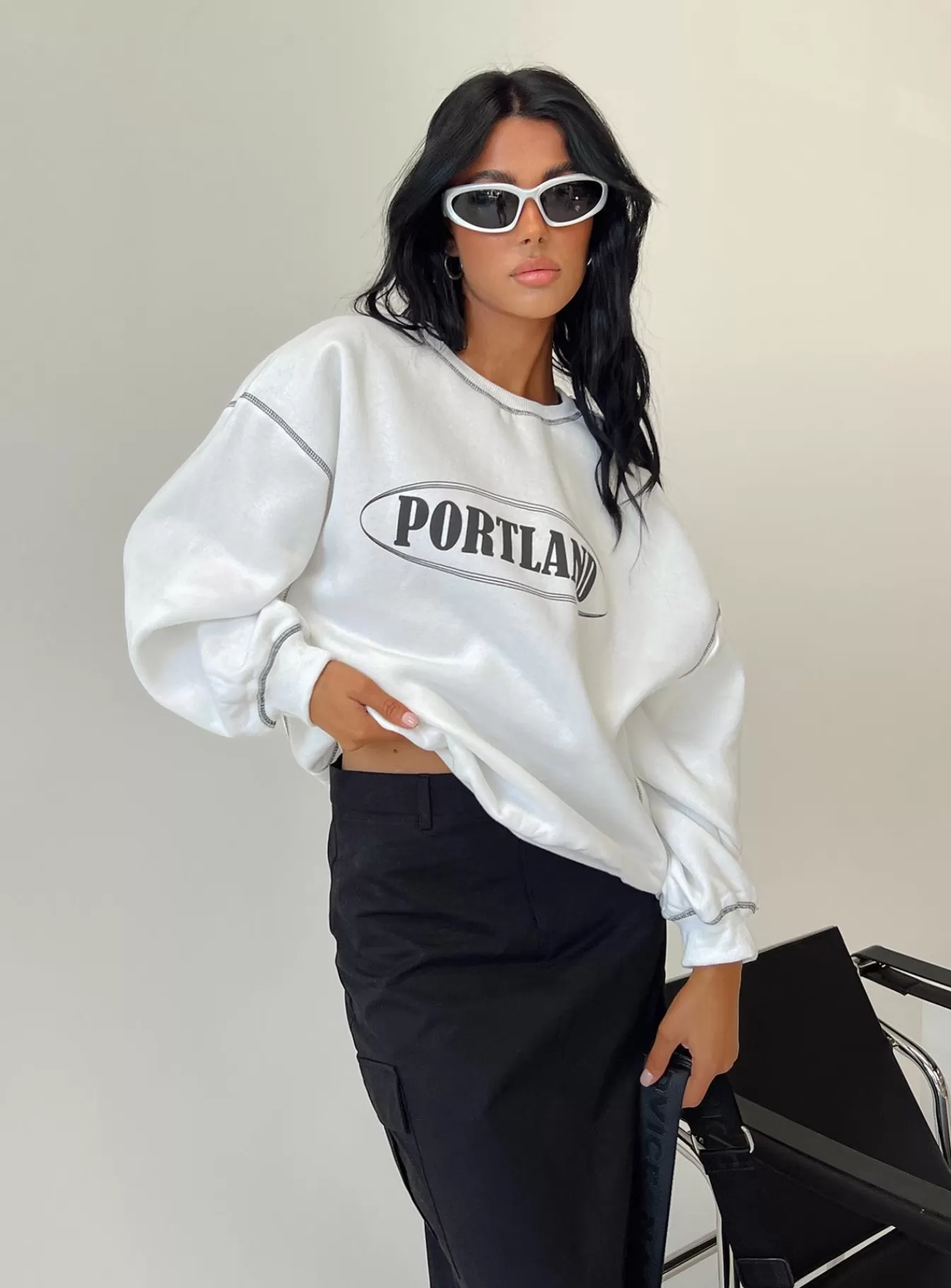 Princess Polly Sweatshirts & Hoodies | Portland Oversized Crewneck Sweatshirt White