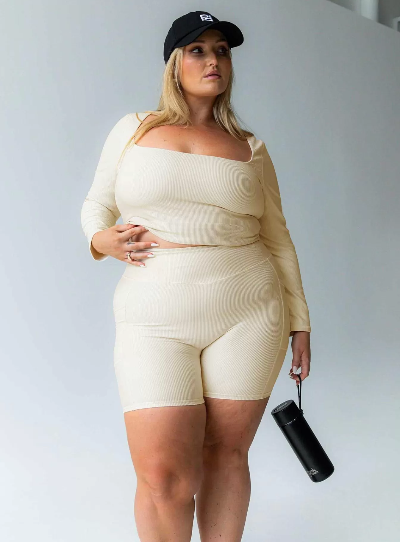 Princess Polly Shorts | Power Activewear Rib Shorts Curve Latte
