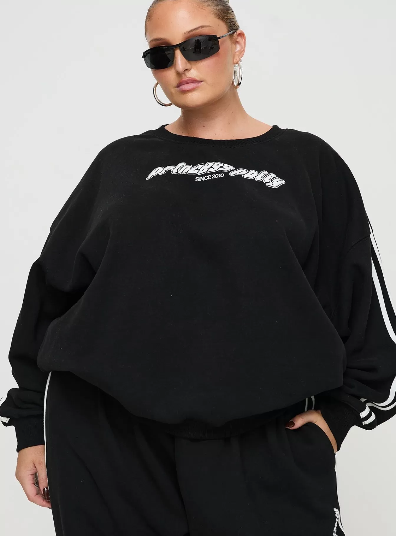 Princess Polly Sweatshirts & Hoodies | Crew Neck Sweatshirt Stripe Curve Black / White
