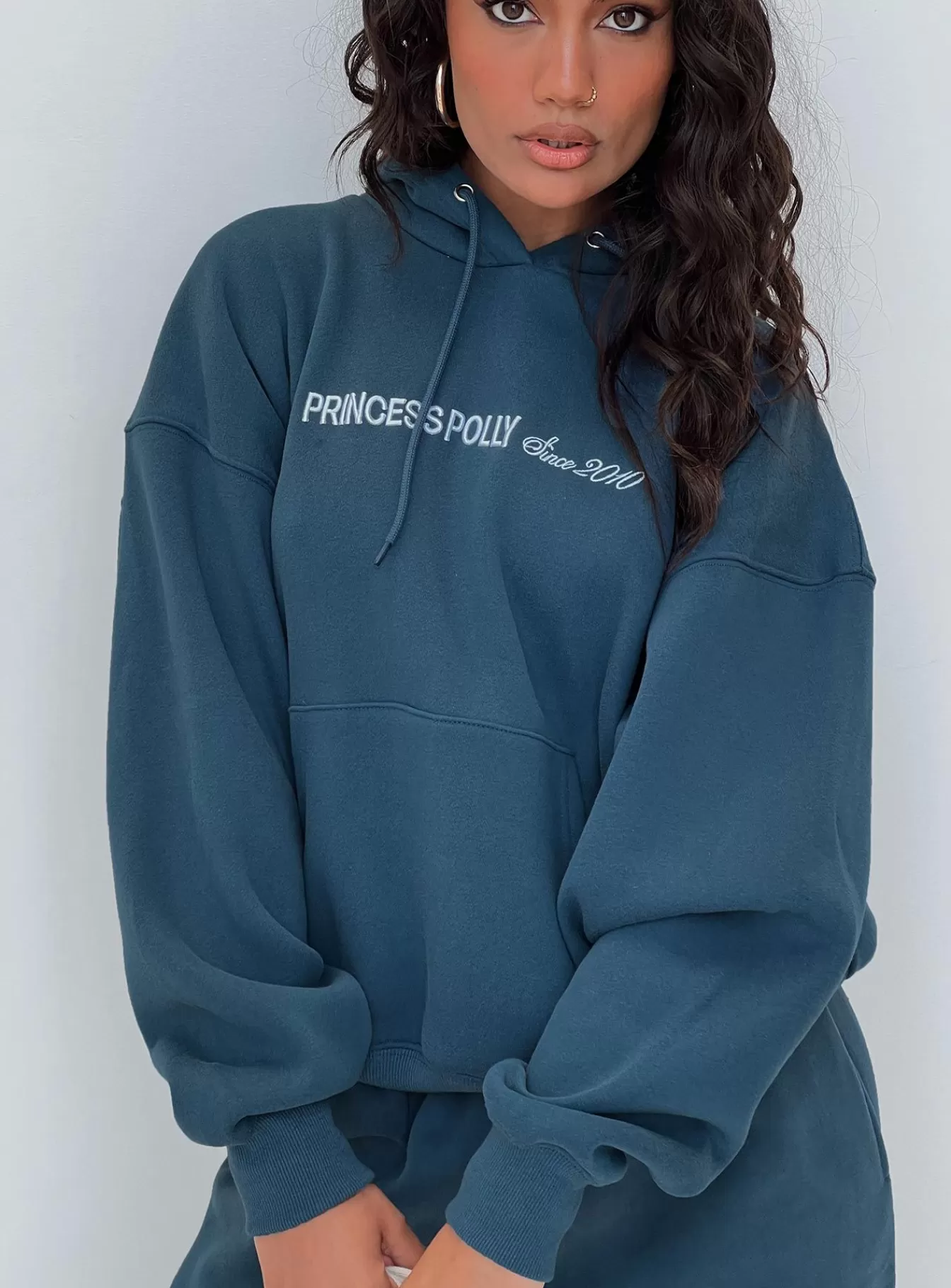 Princess Polly Sweatshirts & Hoodies | Hooded Sweatshirt Block / Cursive Text Slate