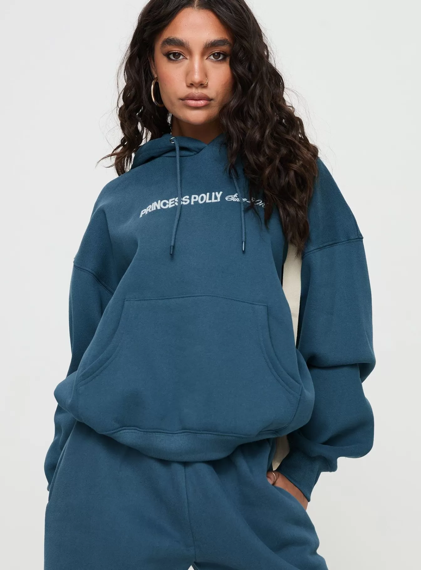 Princess Polly Sweatshirts & Hoodies | Hooded Sweatshirt Block / Cursive Text Slate