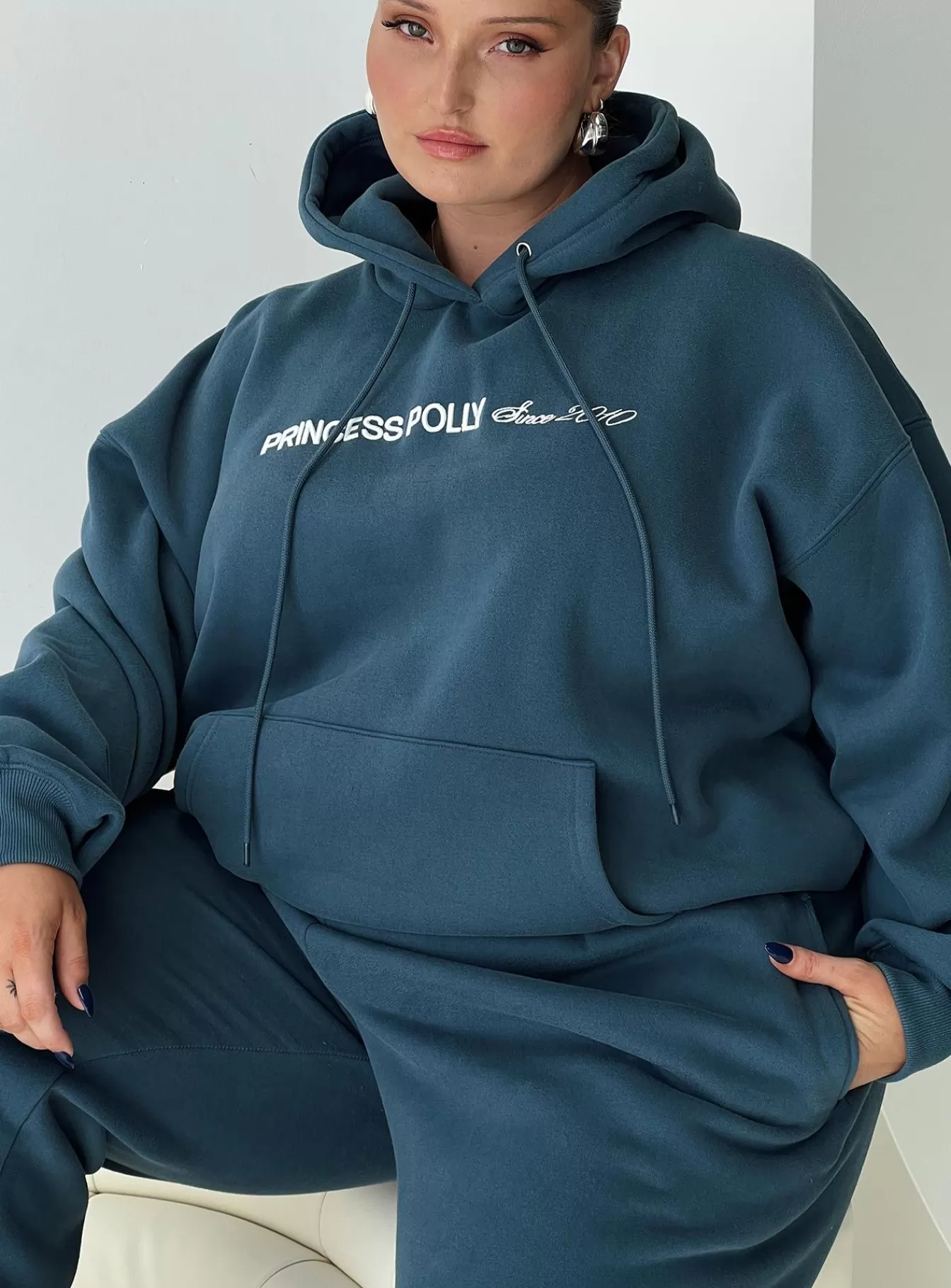 Princess Polly Sweatshirts & Hoodies | Hooded Sweatshirt Block / Cursive Text Curve Slate
