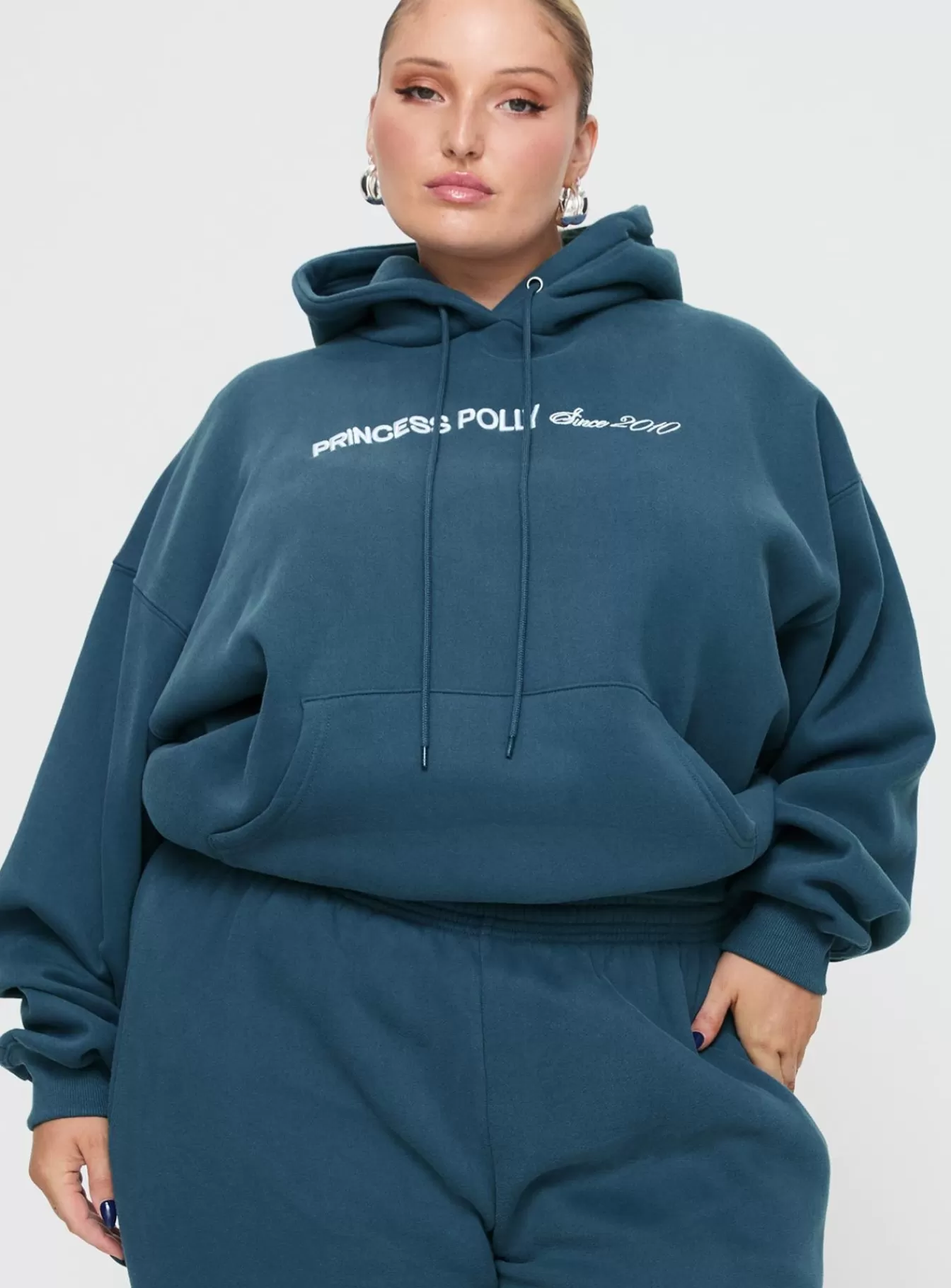 Princess Polly Sweatshirts & Hoodies | Hooded Sweatshirt Block / Cursive Text Curve Slate