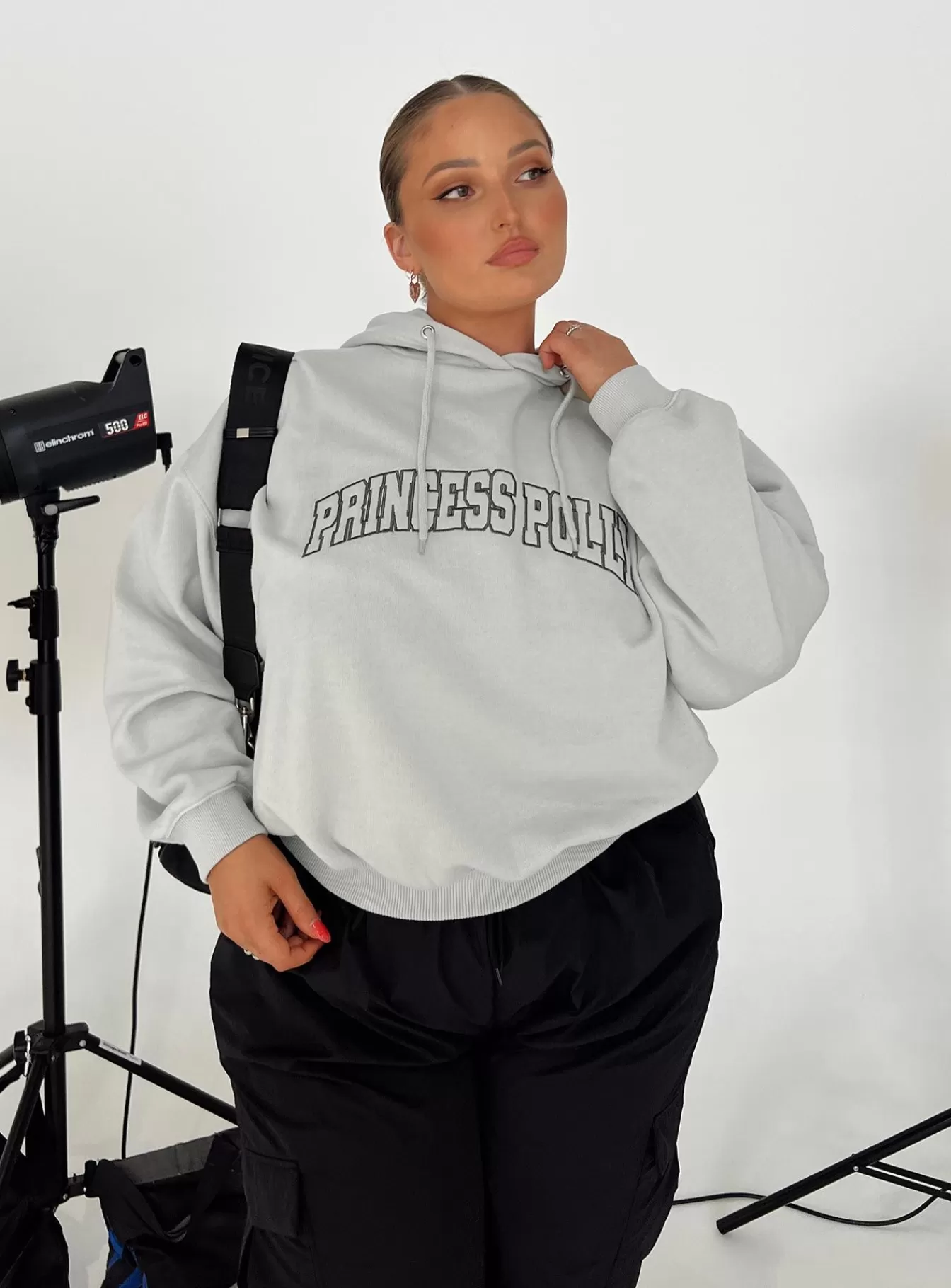 Princess Polly Sweatshirts & Hoodies | Hooded Sweatshirt Collegiate Text Curve Grey / Green