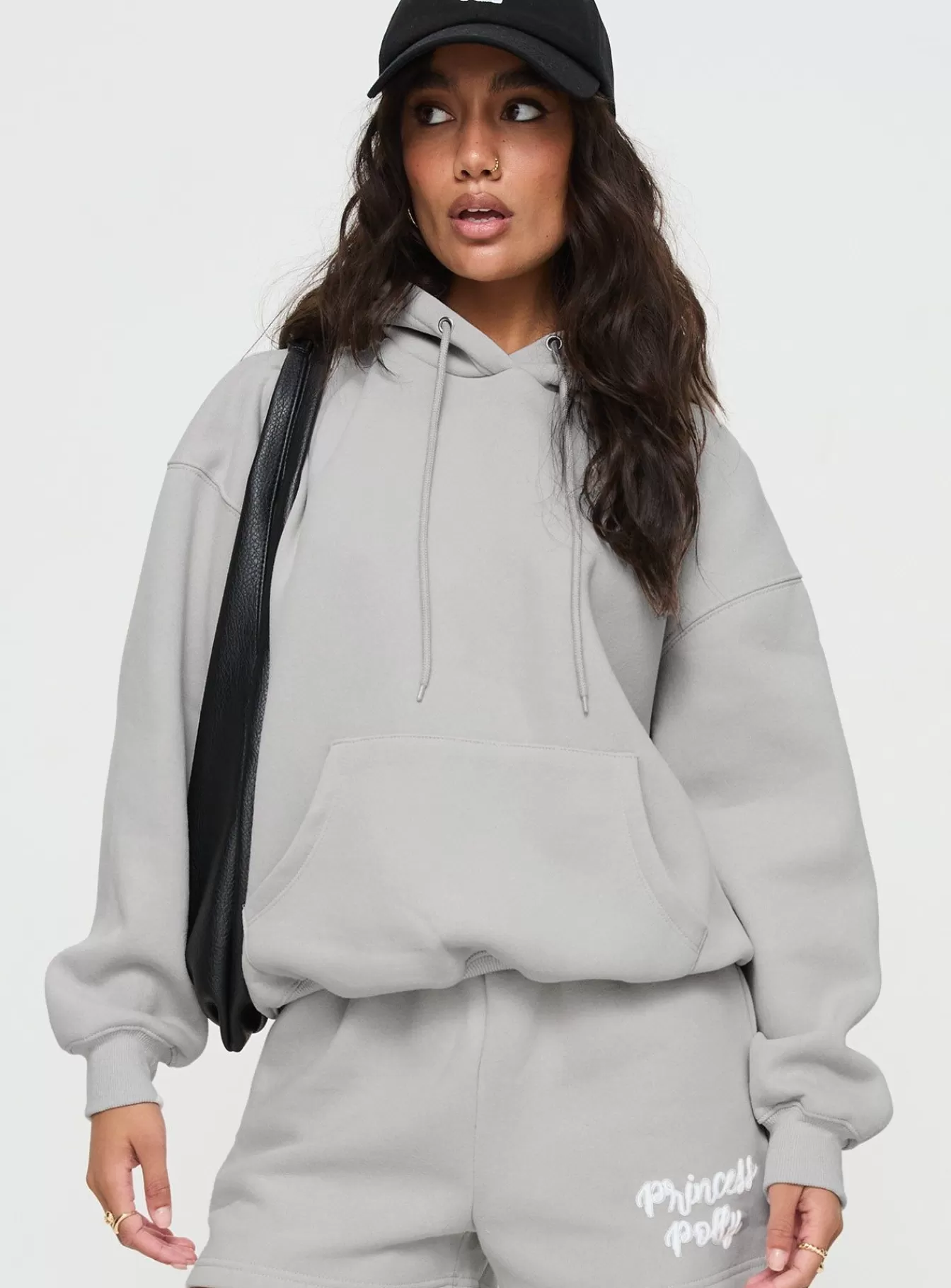 Princess Polly Sweatshirts & Hoodies | Hooded Sweatshirt Puff Text Grey