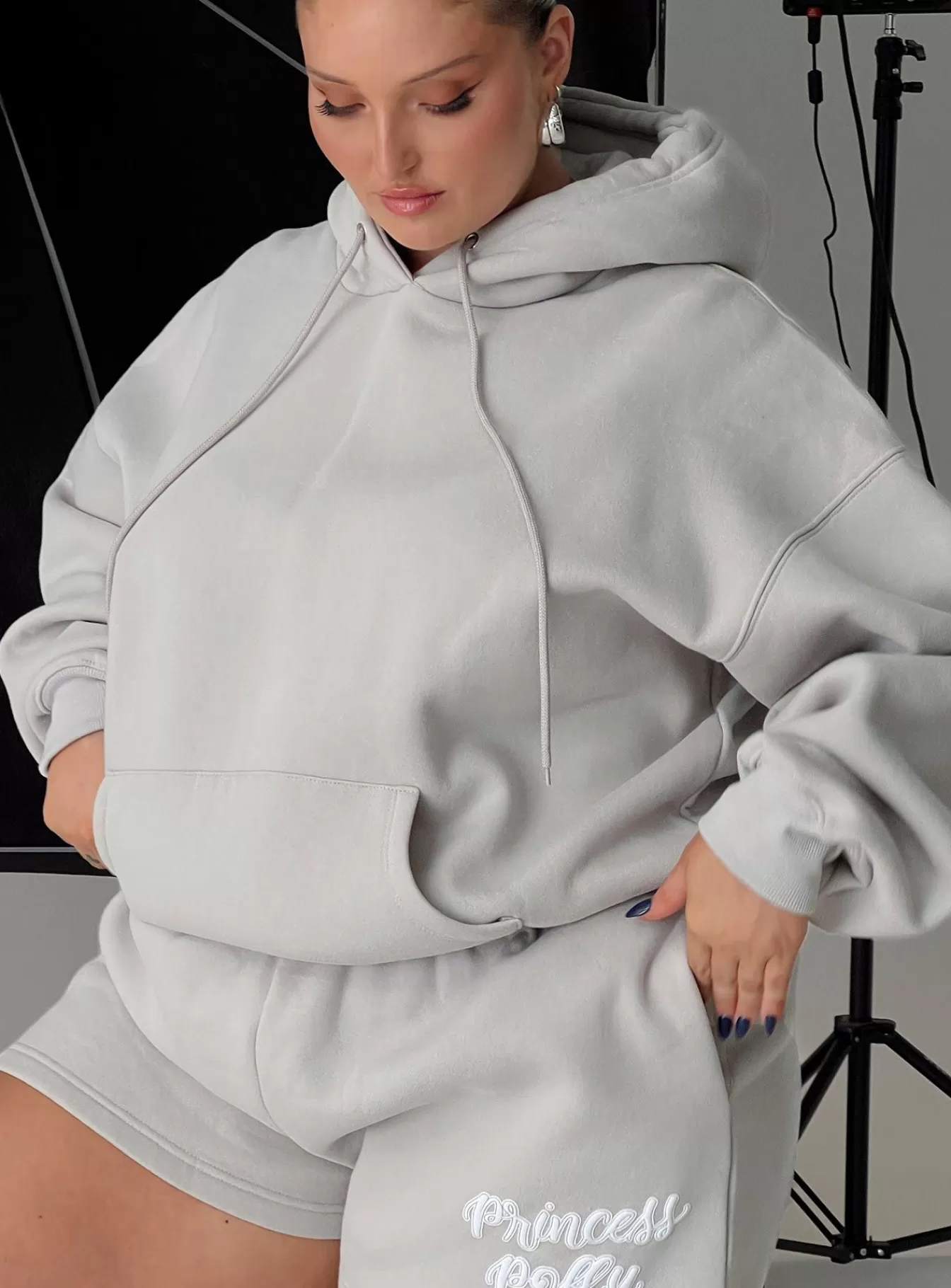 Princess Polly Sweatshirts & Hoodies | Hooded Sweatshirt Puff Text Curve Grey
