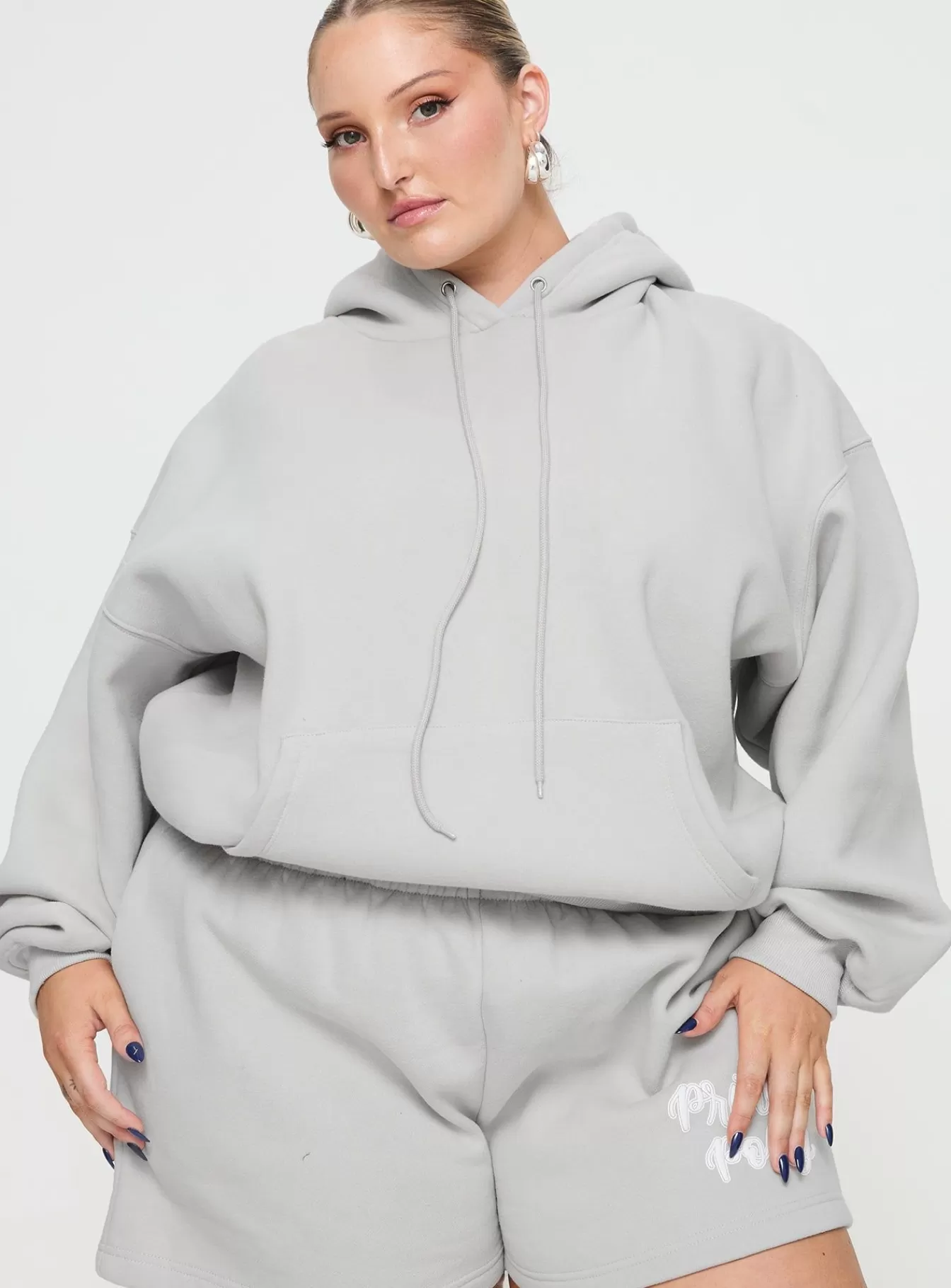 Princess Polly Sweatshirts & Hoodies | Hooded Sweatshirt Puff Text Curve Grey