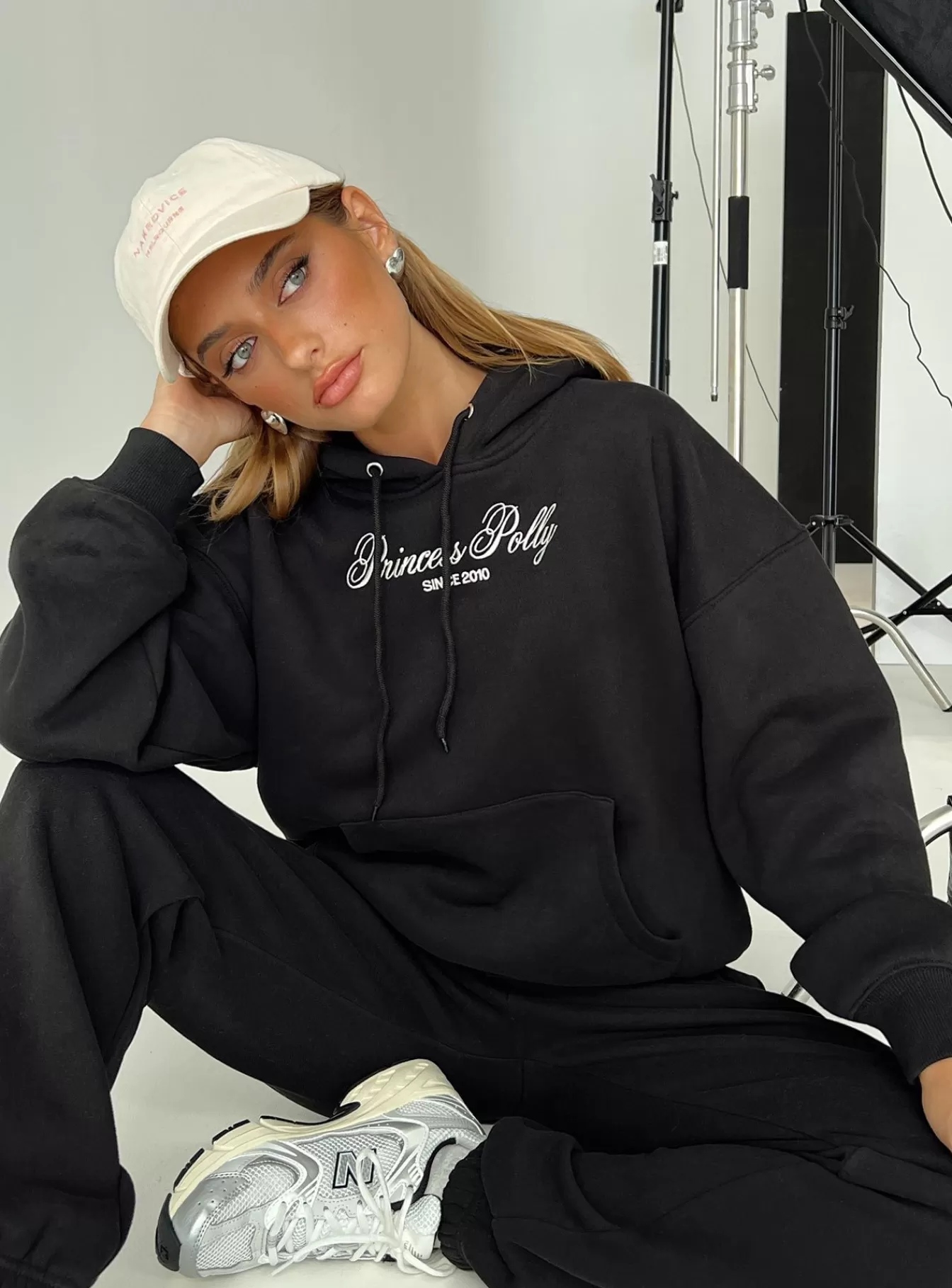 Princess Polly Sweatshirts & Hoodies | Hooded Sweatshirt Script Black / Ivory