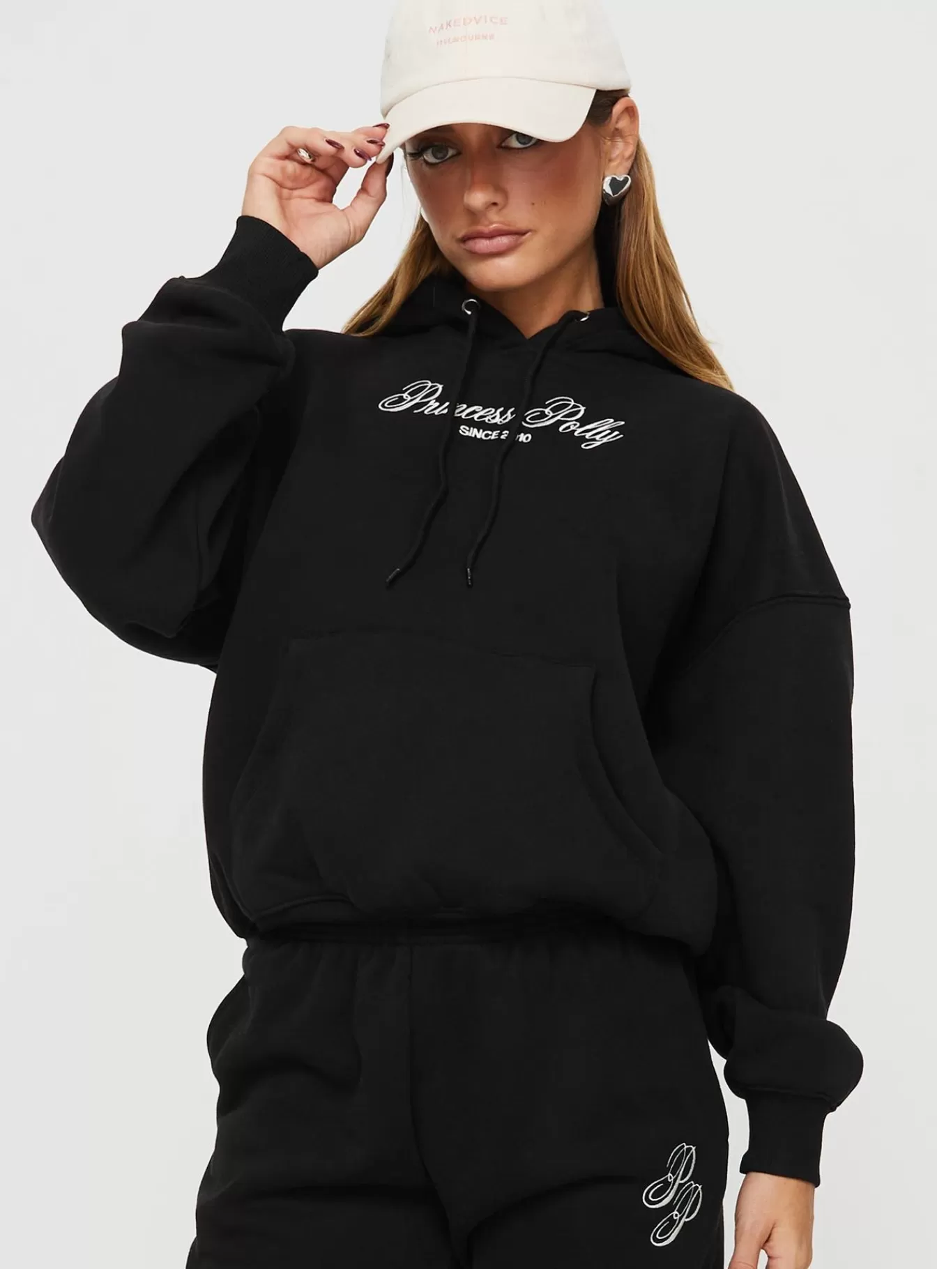 Princess Polly Sweatshirts & Hoodies | Hooded Sweatshirt Script Black / Ivory