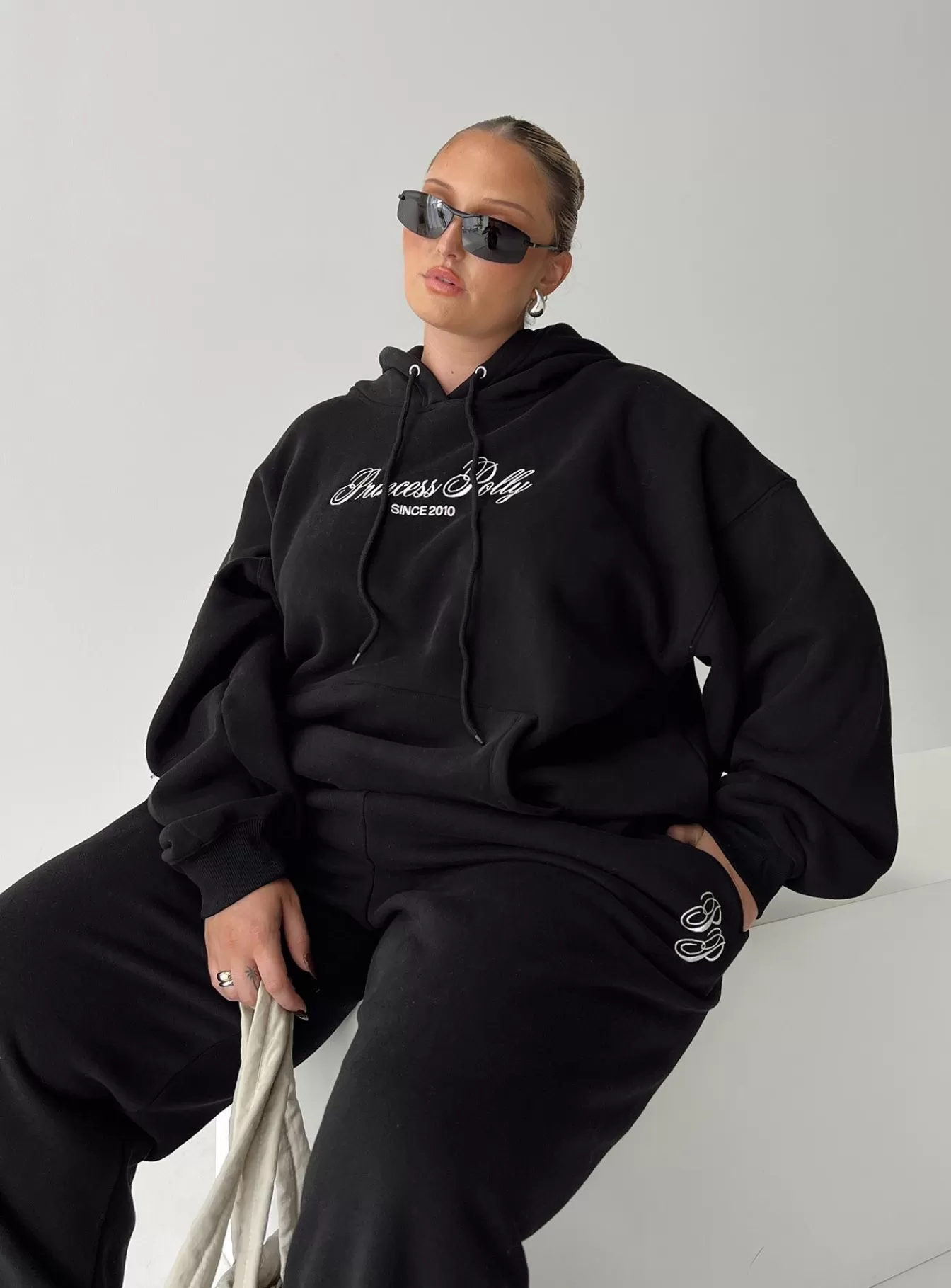 Princess Polly Sweatshirts & Hoodies | Hooded Sweatshirt Script Curve Black / Ivory