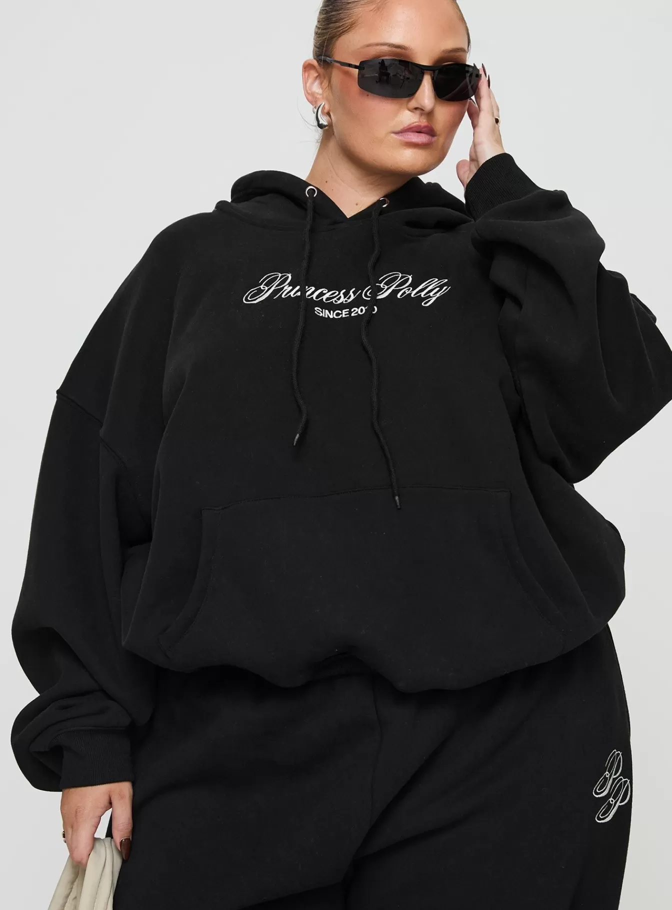 Princess Polly Sweatshirts & Hoodies | Hooded Sweatshirt Script Curve Black / Ivory