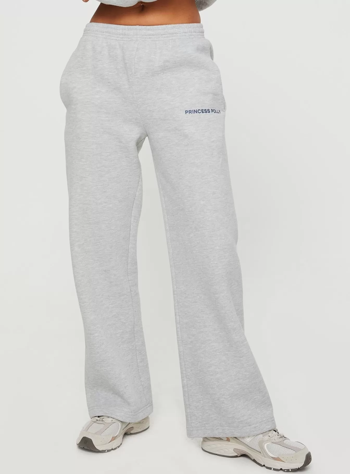 Princess Polly Pants | Straight Leg Track Pants Text Grey Marle