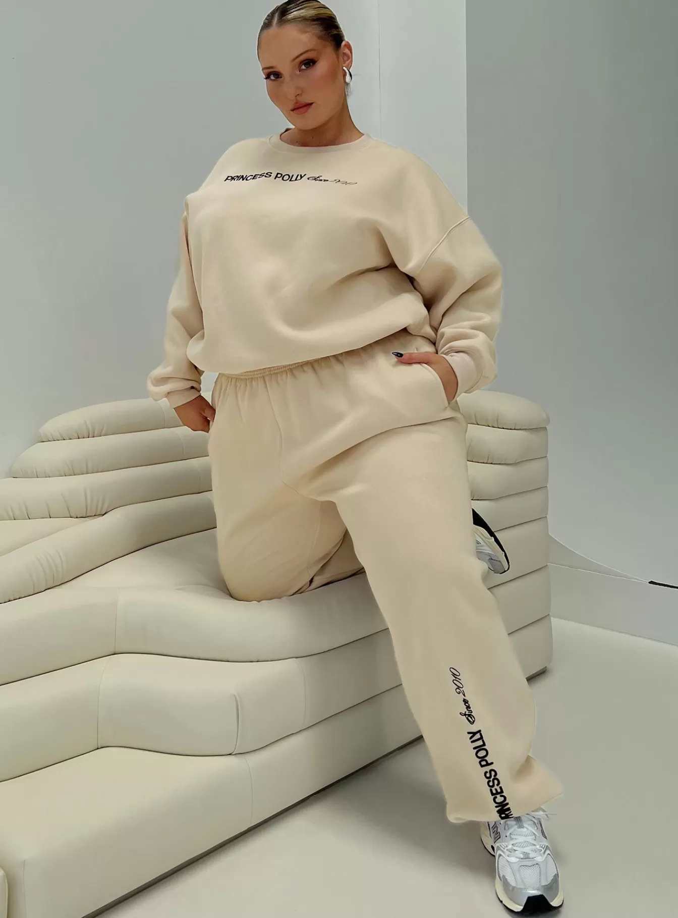 Princess Polly Pants | Track Pants Block / Cursive Text Curve Stone