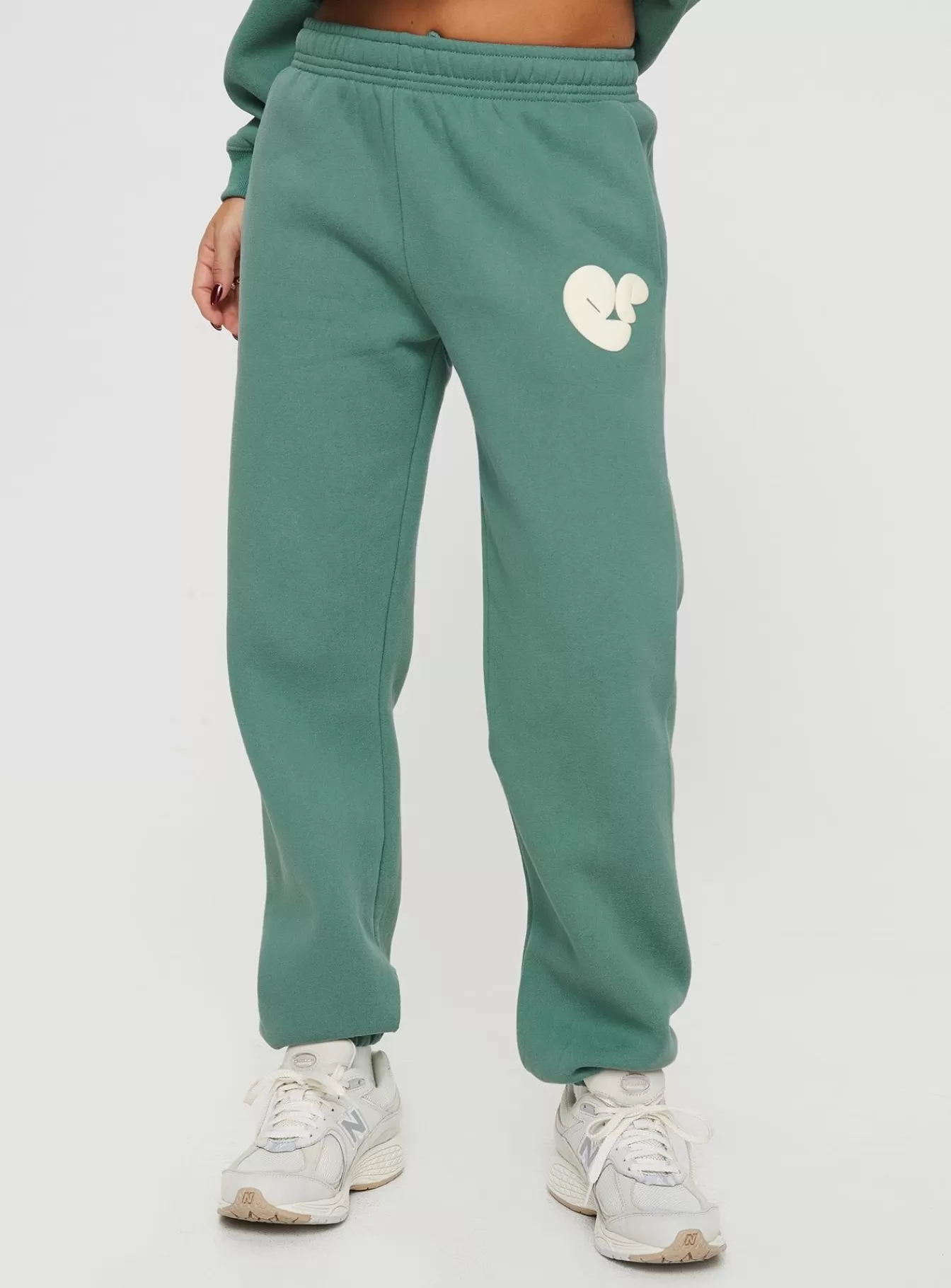 Princess Polly Pants | Track Pants Bubble Text Sage / Eggshell