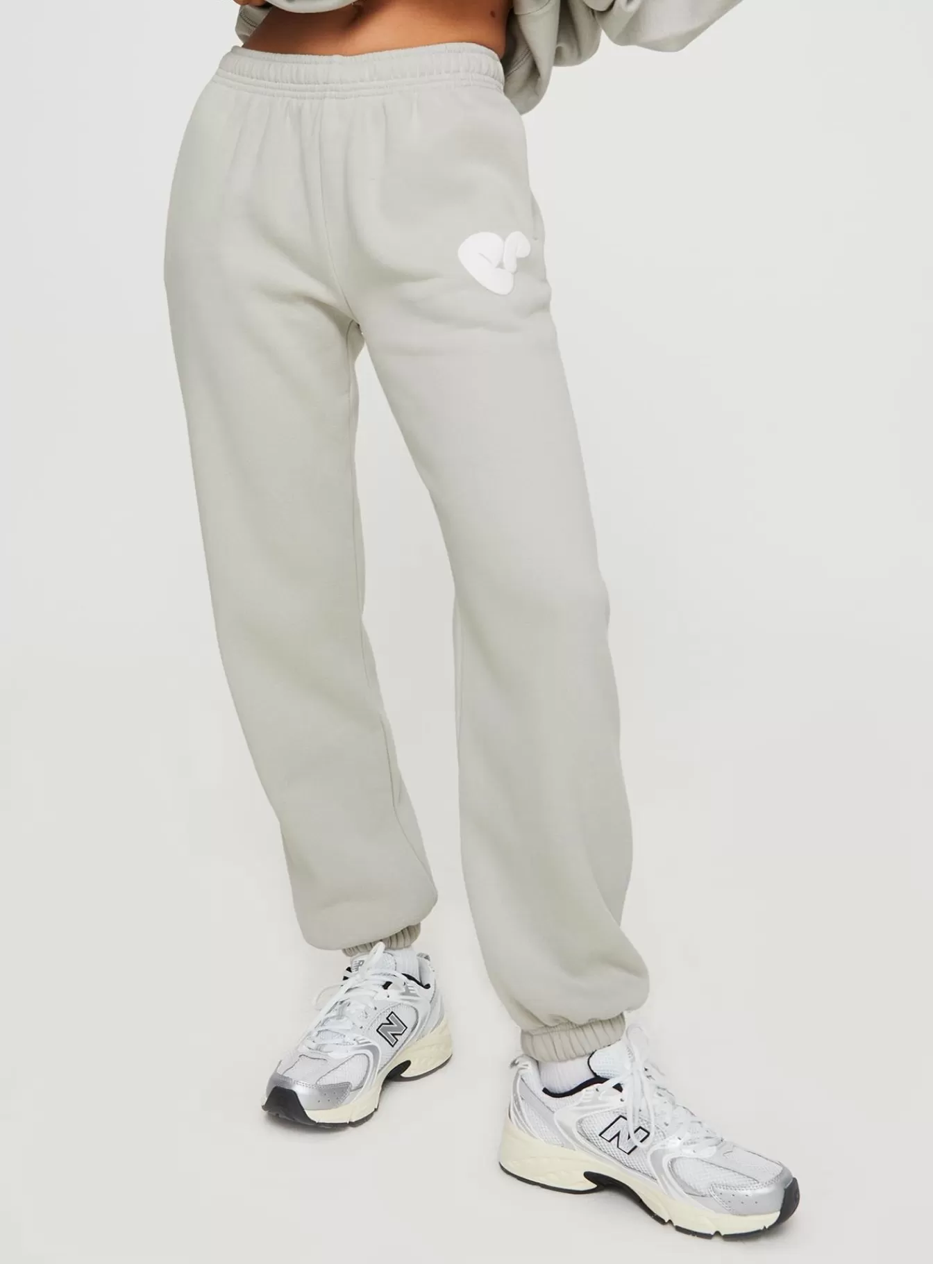 Princess Polly Pants | Track Pants Bubble Text Grey / Cloud White Grey/ Cloud White