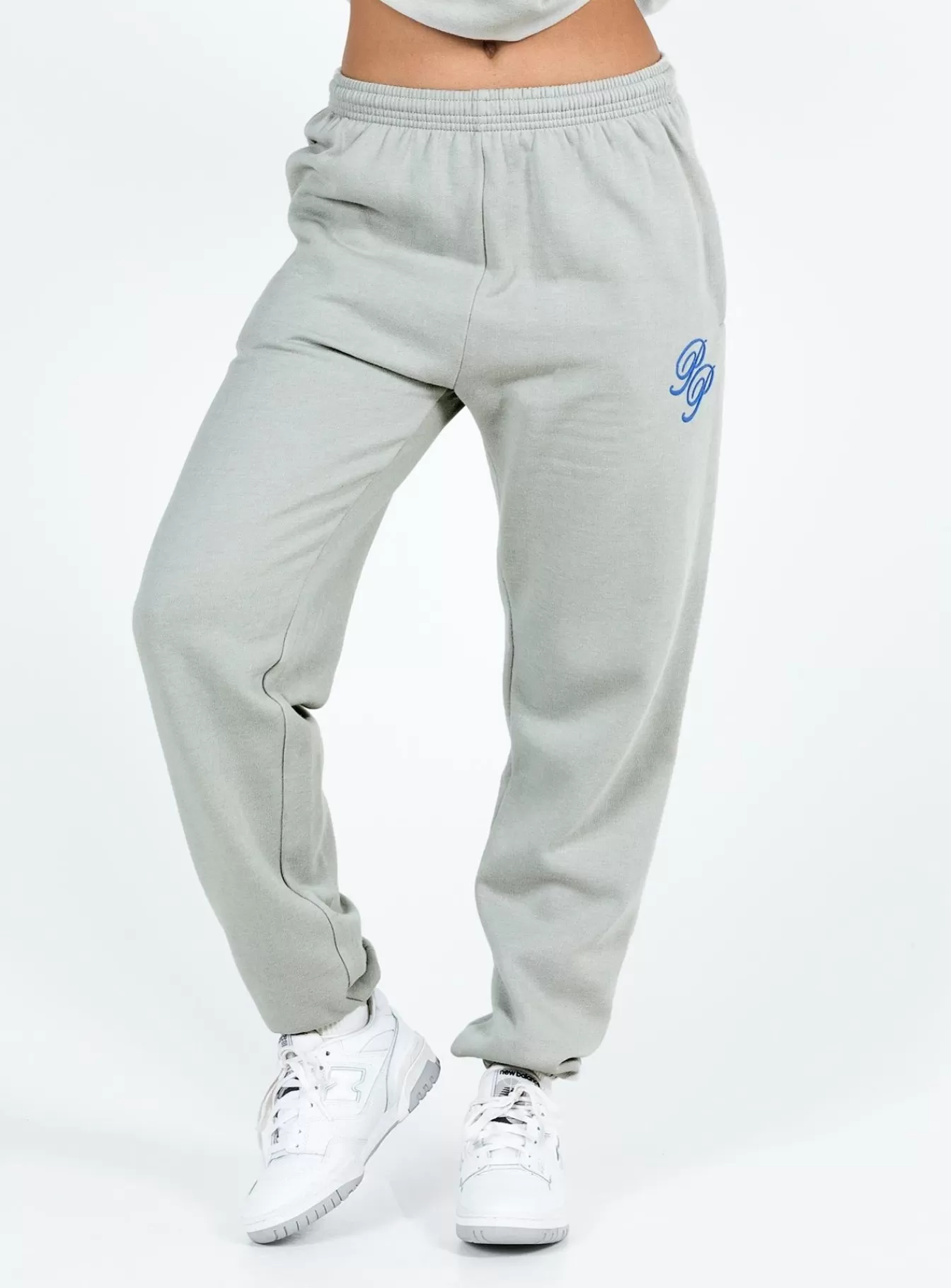 Princess Polly Pants | Track Pants Cursive Text Grey / Blue