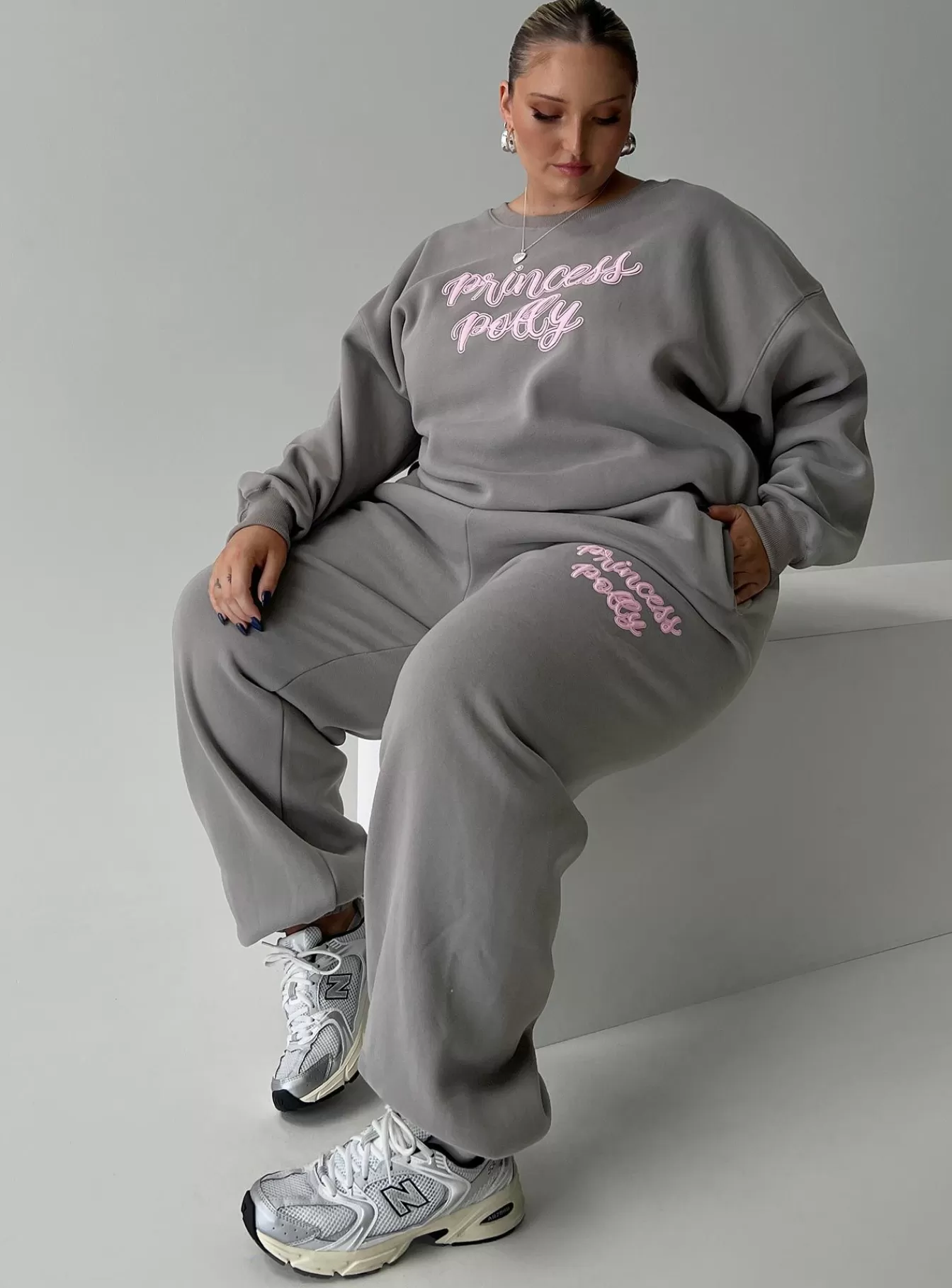 Princess Polly Pants | Track Pants Puff Text Curve Charcoal