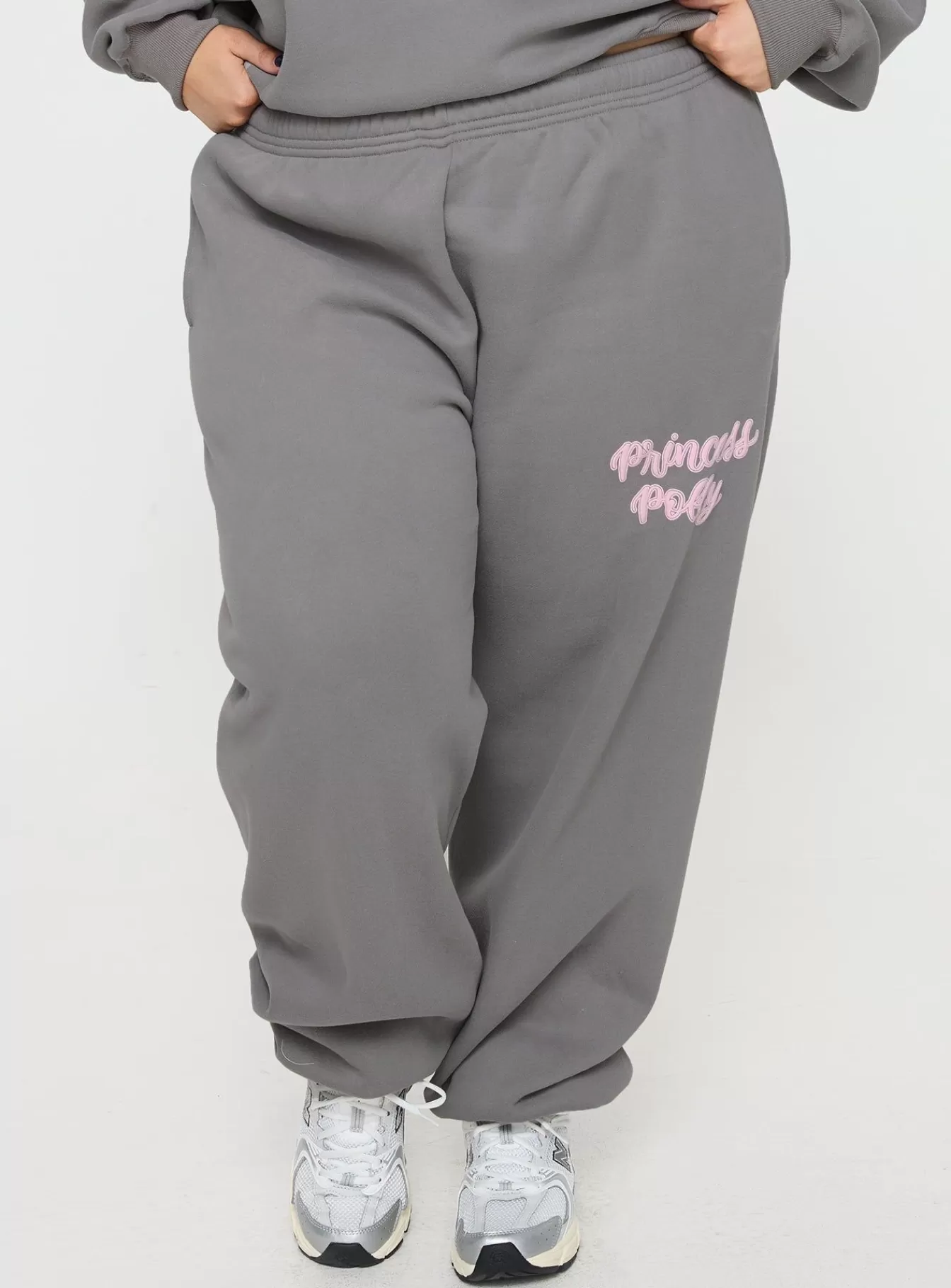 Princess Polly Pants | Track Pants Puff Text Curve Charcoal