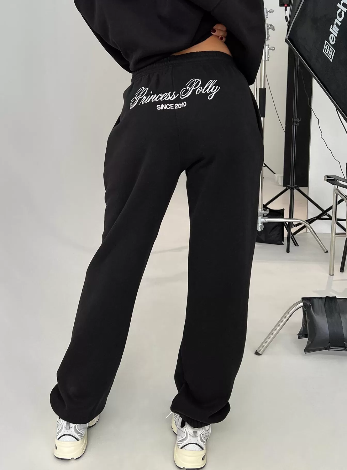 Princess Polly Pants | Track Pants Script Black / Ivory