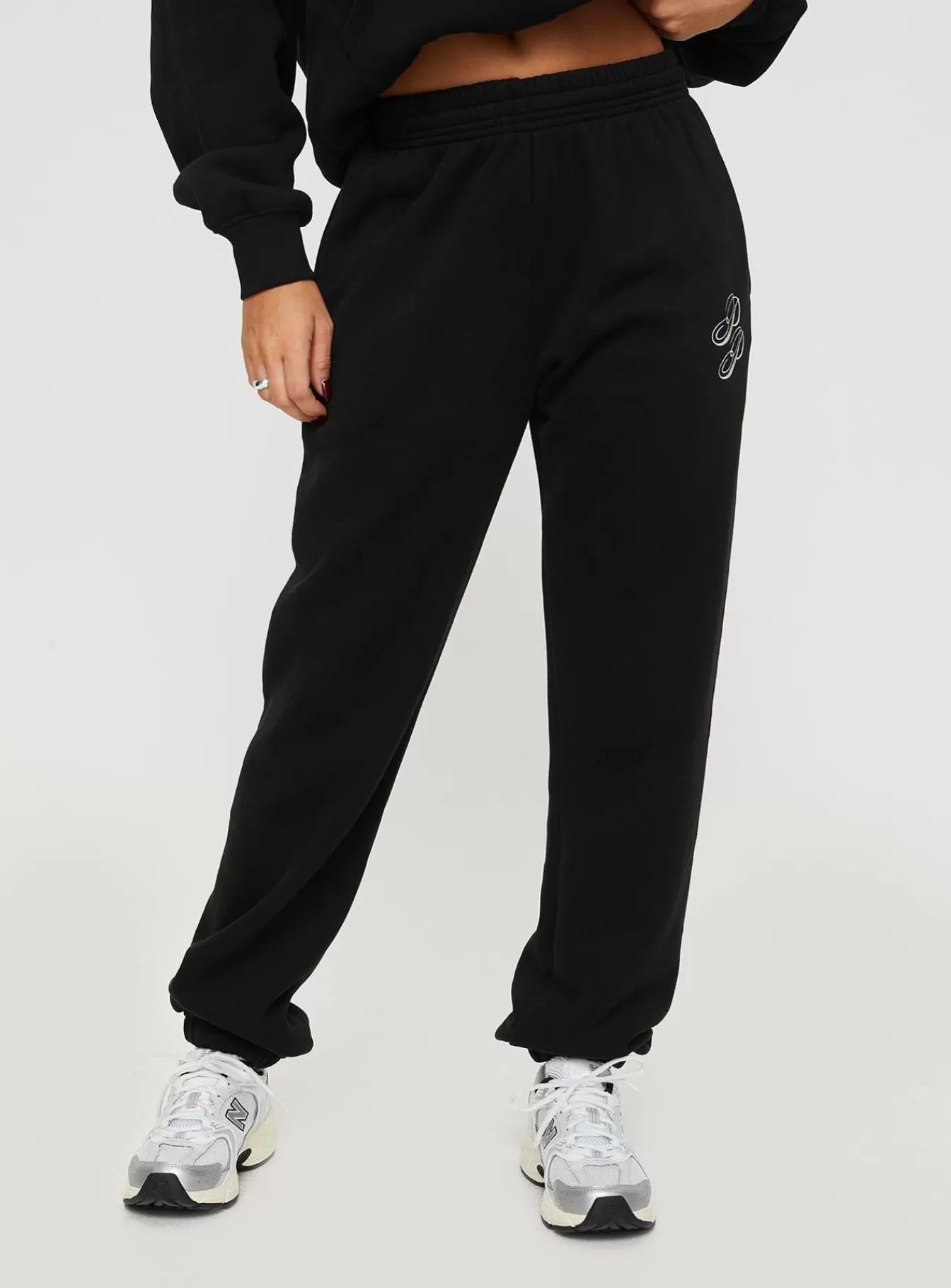 Princess Polly Pants | Track Pants Script Black / Ivory