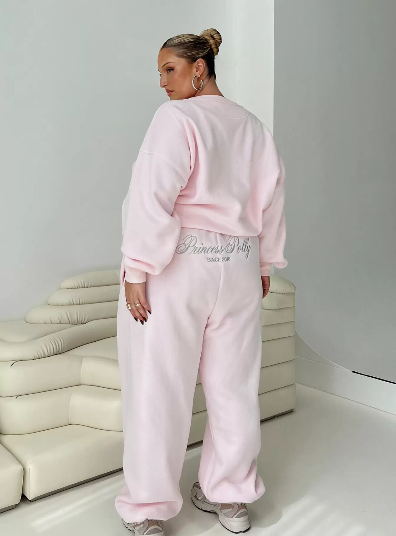 Princess Polly Pants | Track Pants Script Curve Baby Pink / Grey
