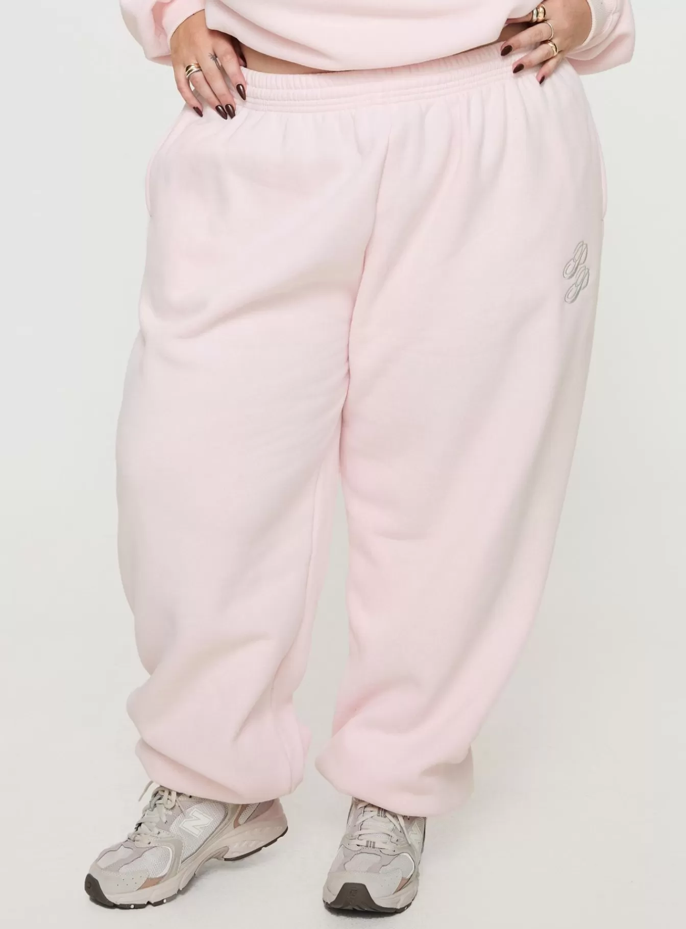 Princess Polly Pants | Track Pants Script Curve Baby Pink / Grey