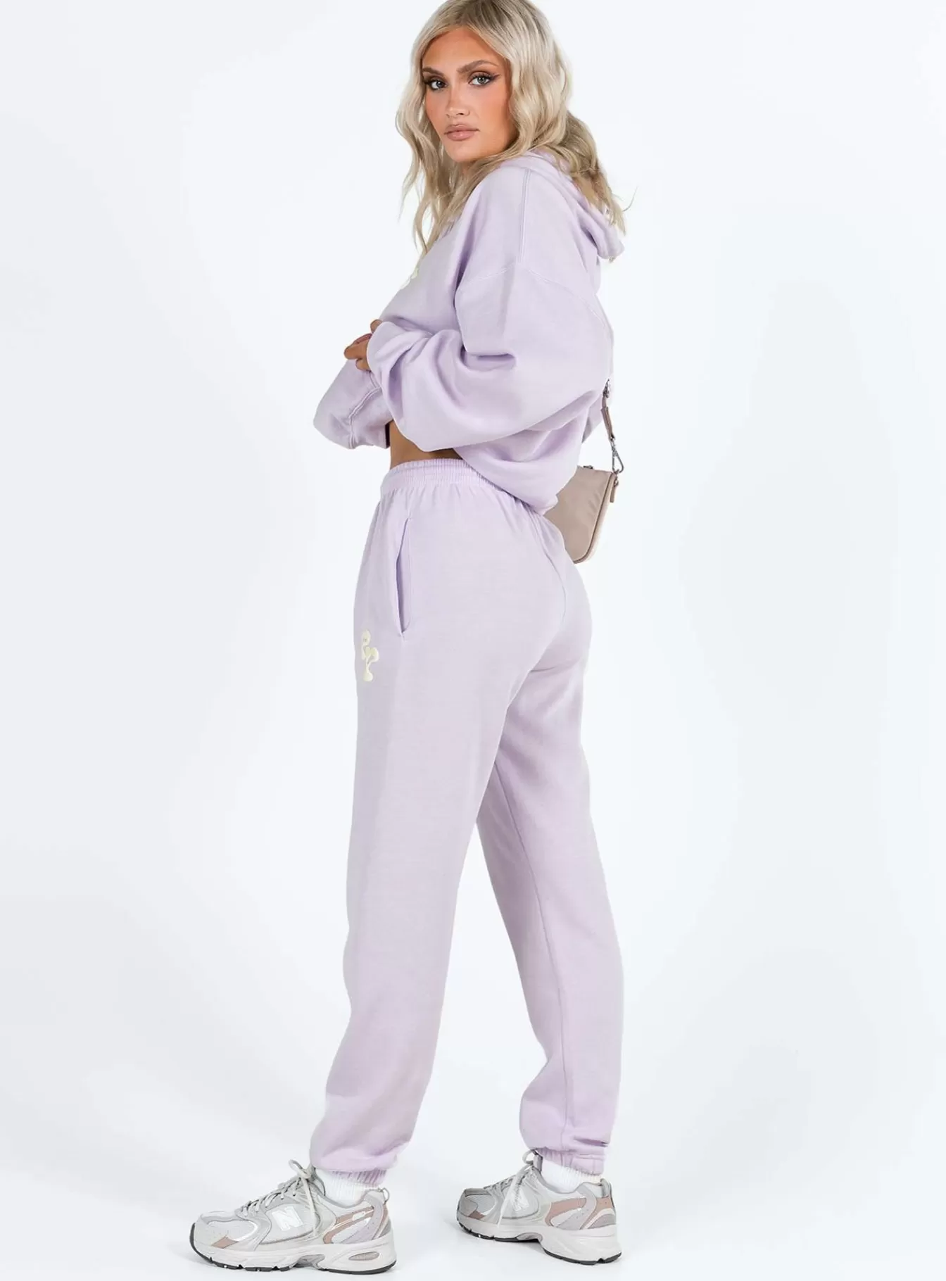 Princess Polly Pants | Track Pants Squiggle Text Dusty Mauve / Eggshell