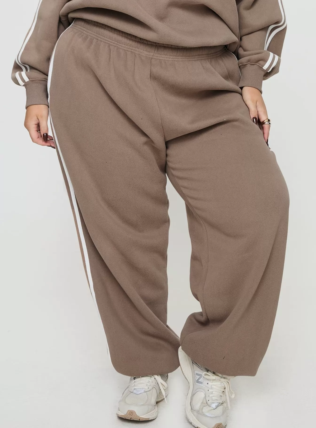 Princess Polly Pants | Track Pants Stripe Curve Taupe / White
