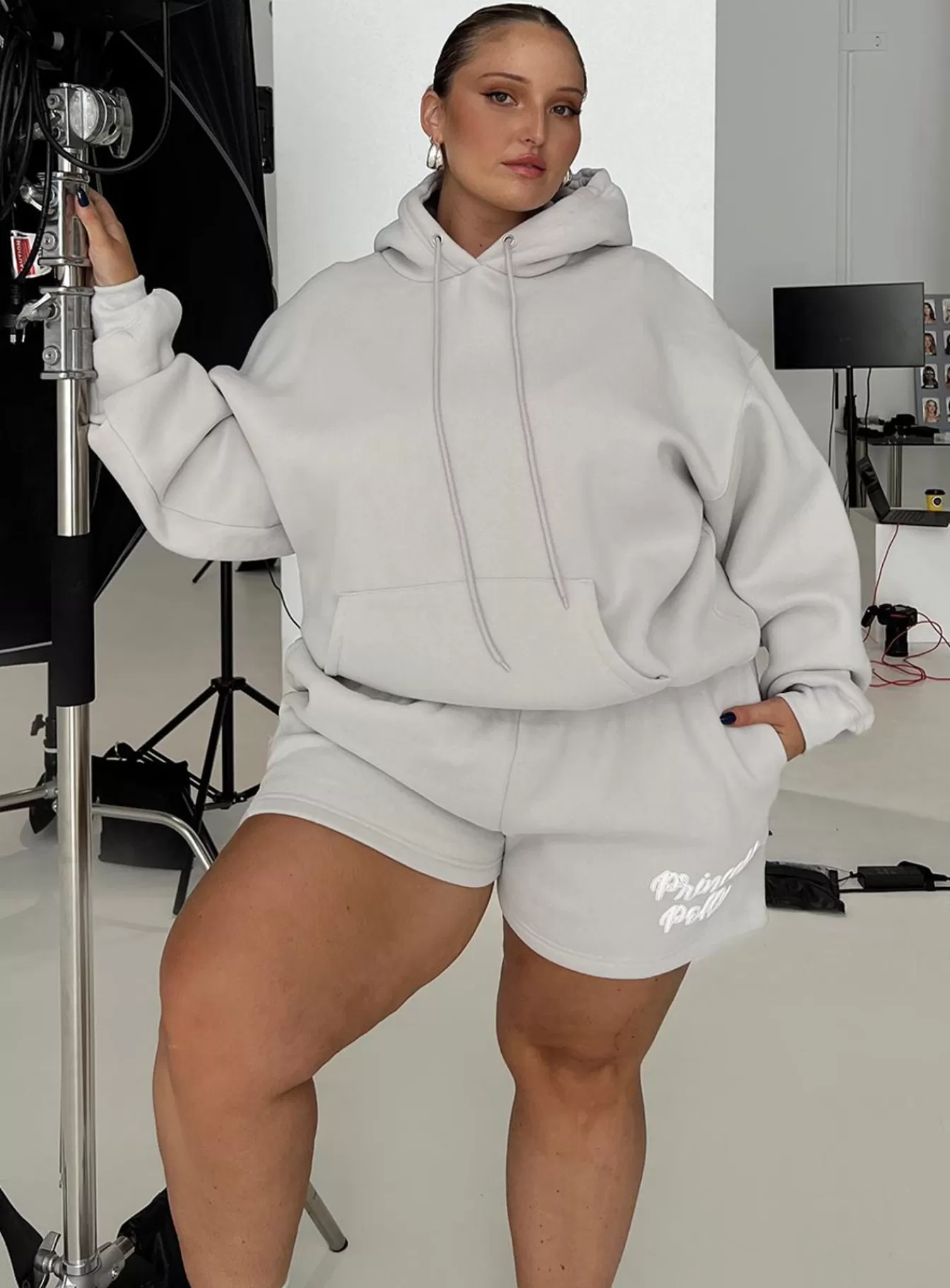 Princess Polly Shorts | Track Shorts Puff Text Curve Grey