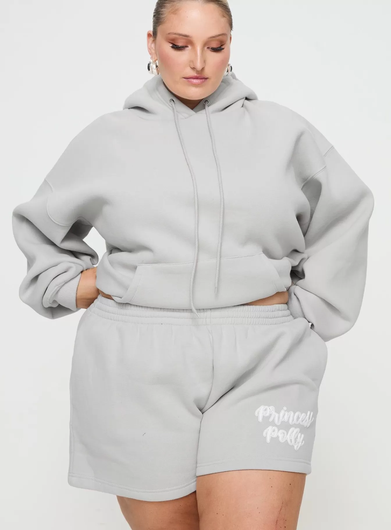 Princess Polly Shorts | Track Shorts Puff Text Curve Grey