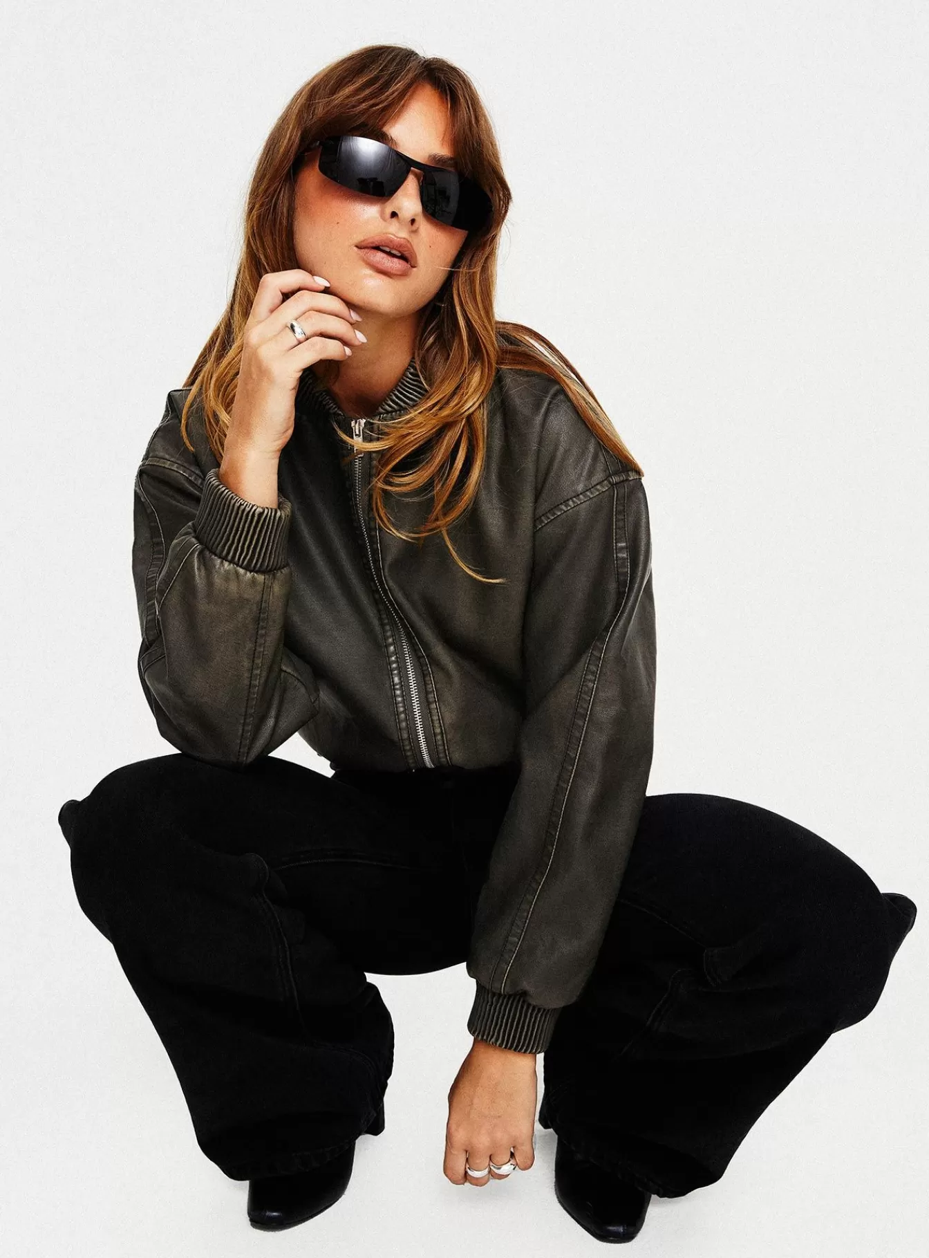 Princess Polly Leather Jackets | Project Faux Leather Jacket Washed Green