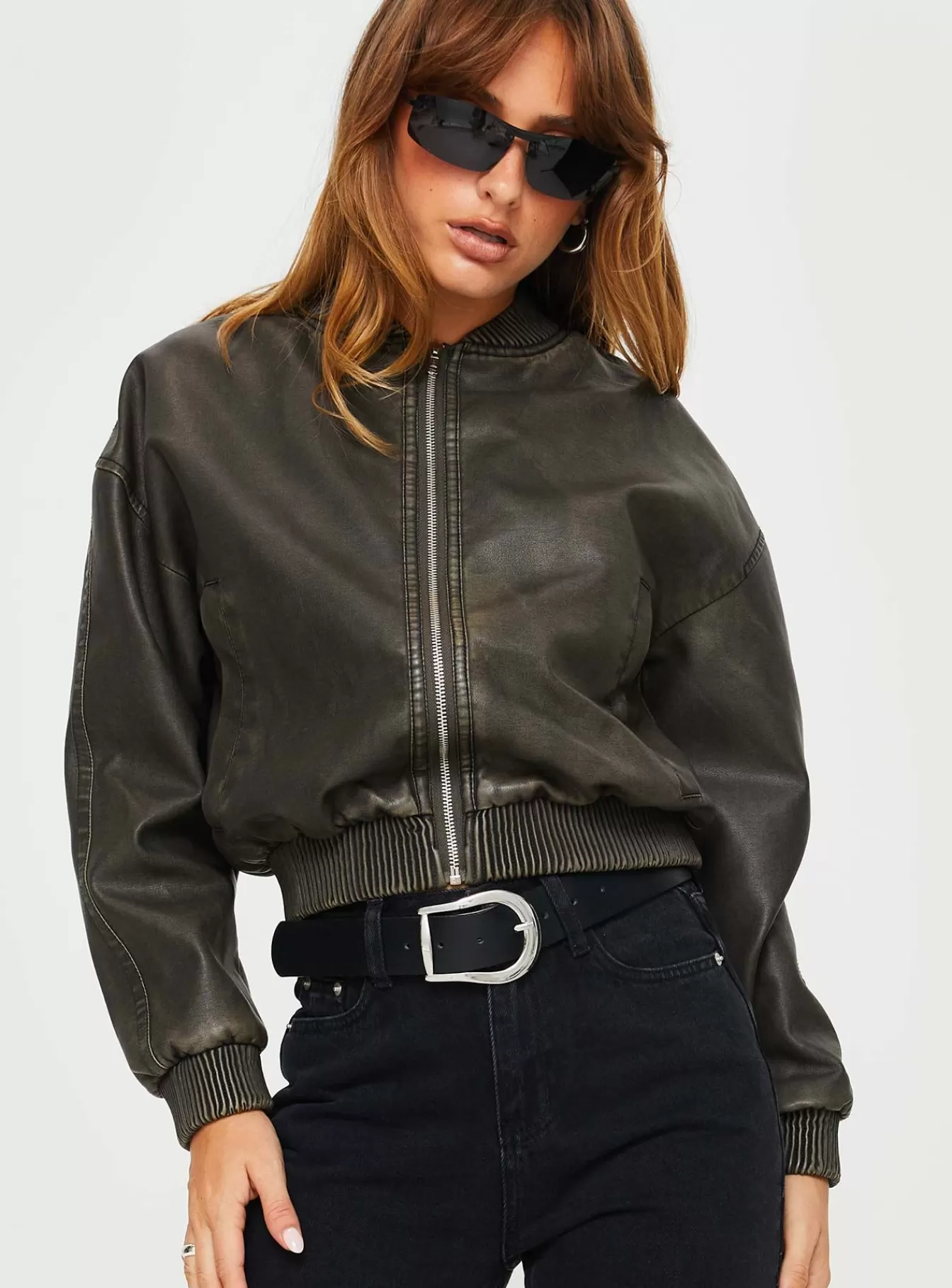 Princess Polly Leather Jackets | Project Faux Leather Jacket Washed Green