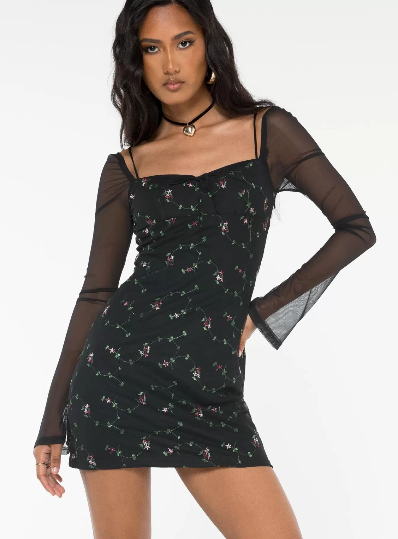 Princess Polly Mini Dresses | Quinny Long Sleeve Mini Dress Black