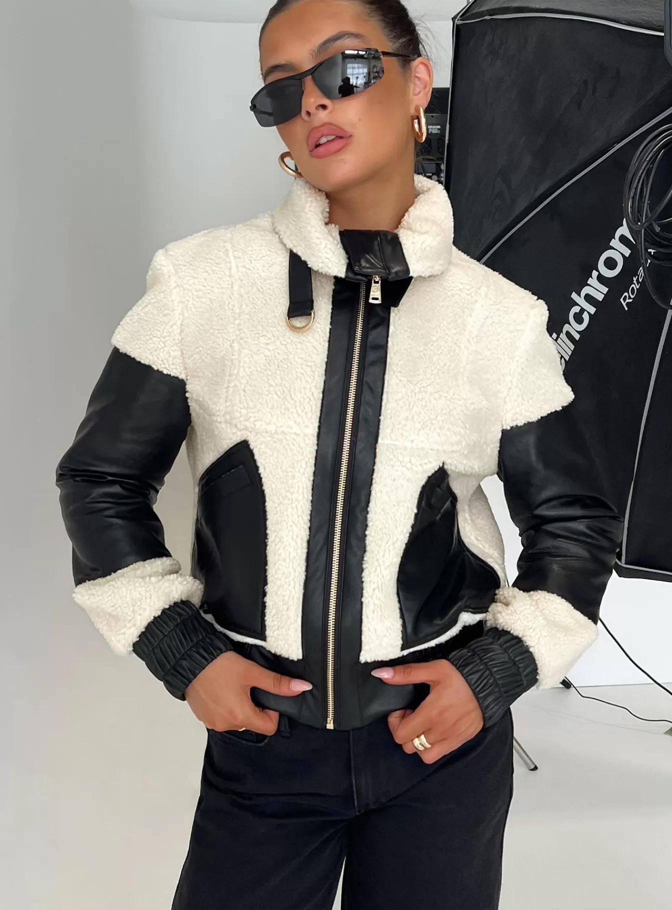 Princess Polly Leather Jackets | Rachale Faux Leather Shearling Jacket Black / Cream