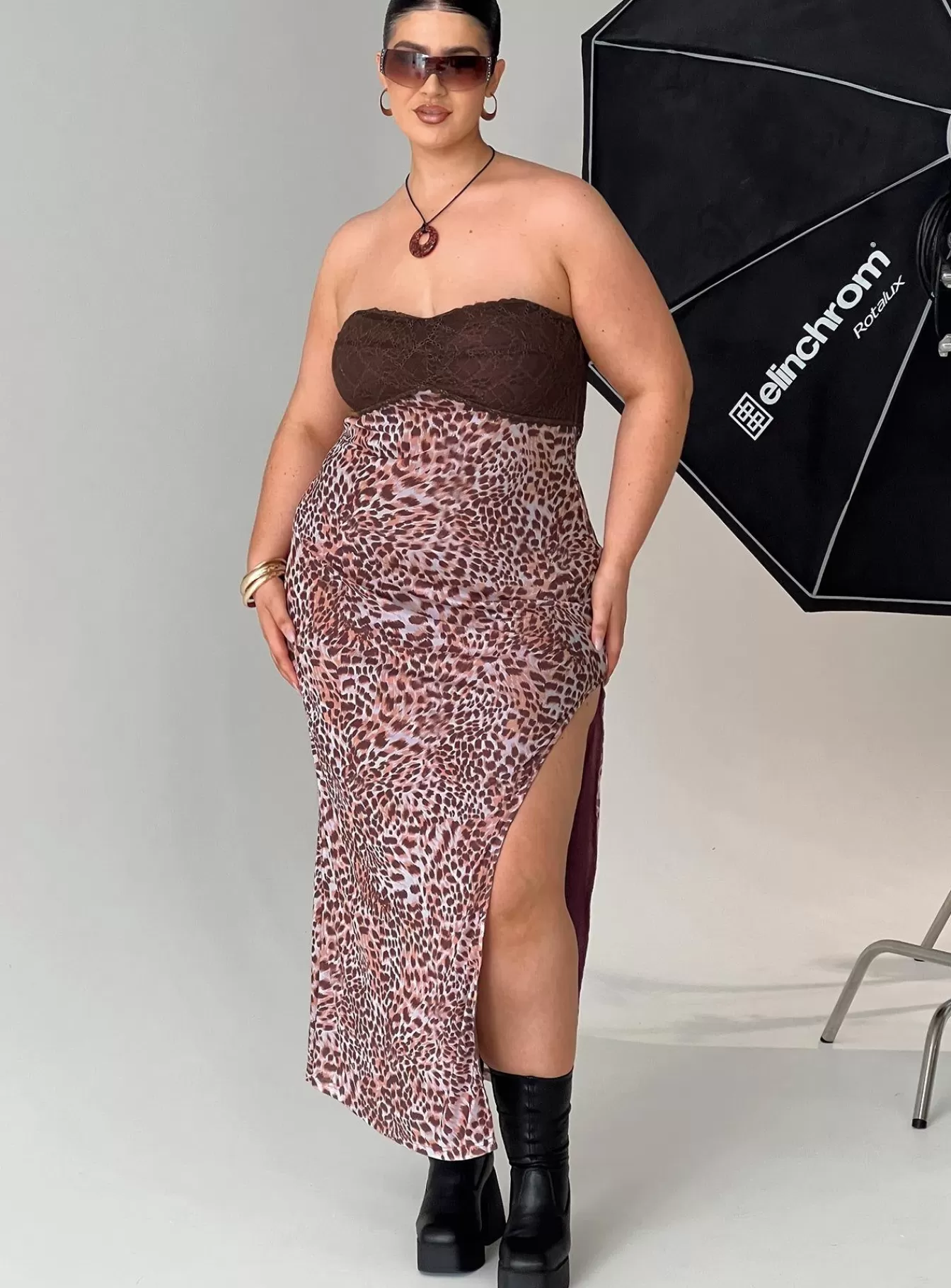 Princess Polly Maxi Dresses | Raidein Strapless Maxi Dress Curve Leopard