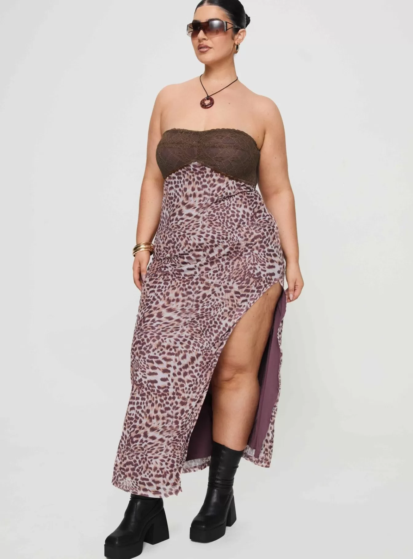Princess Polly Maxi Dresses | Raidein Strapless Maxi Dress Curve Leopard