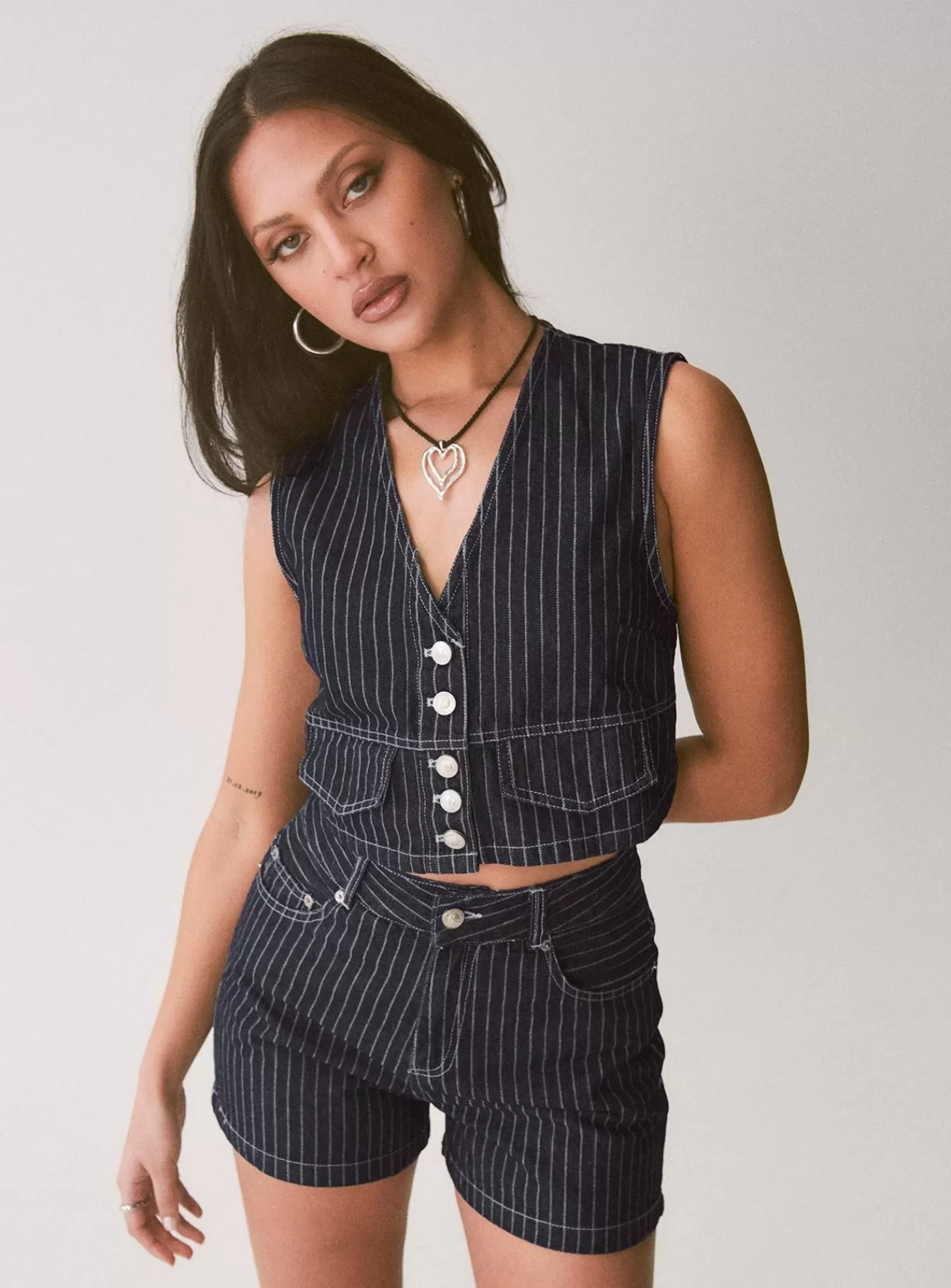 Princess Polly Denim Jackets | Rathlyn Pinstripe Vest Dark Denim