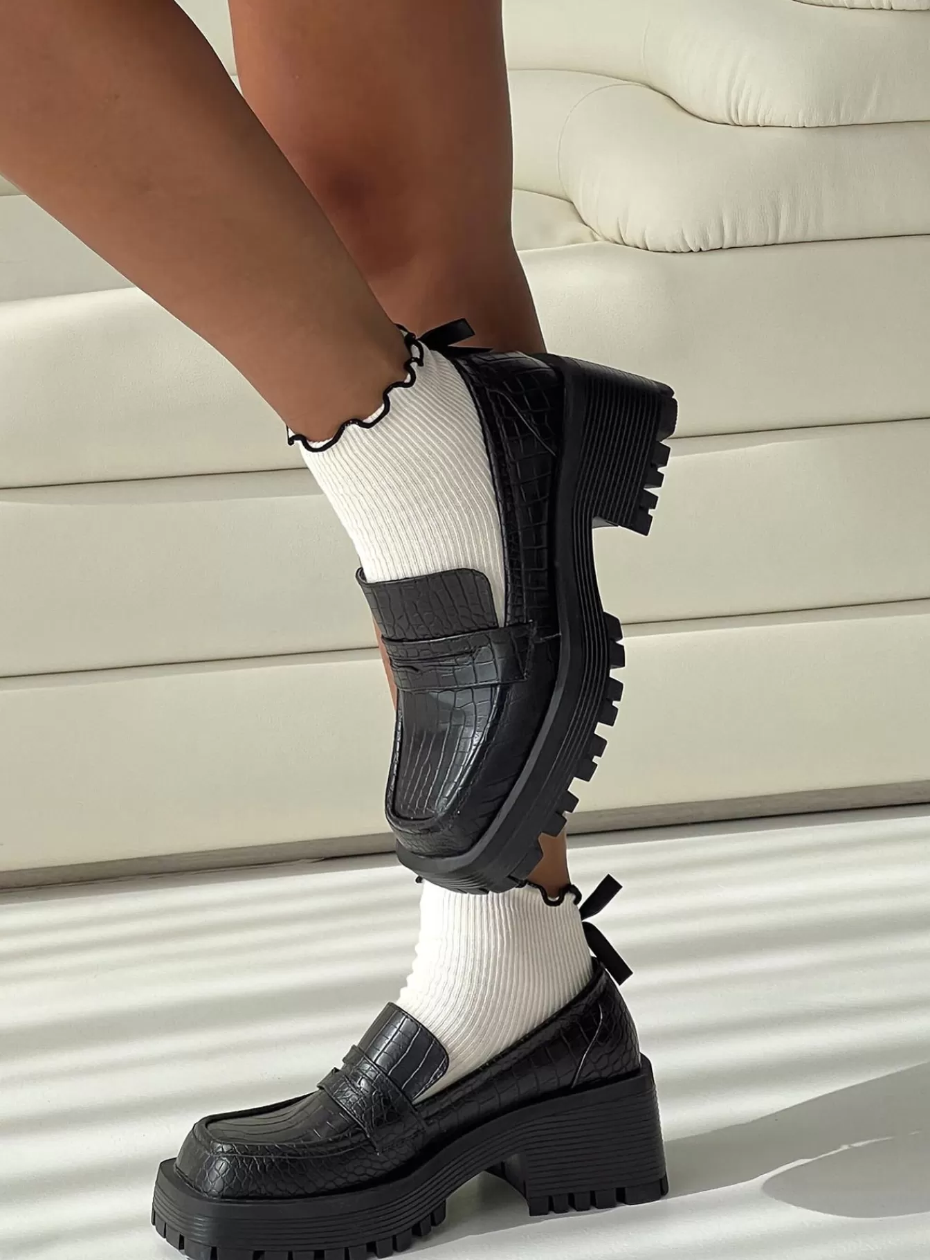 Princess Polly Heels | Reina Loafers Black Croc