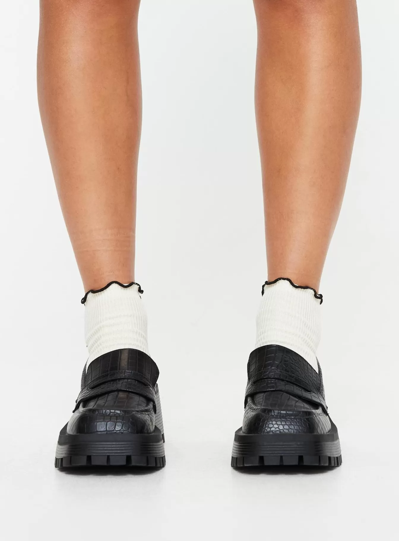 Princess Polly Heels | Reina Loafers Black Croc