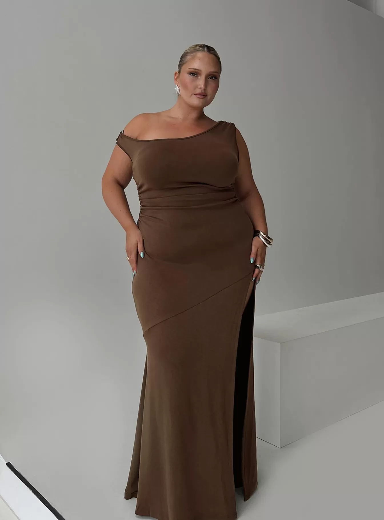Princess Polly Maxi Dresses | Rios One Shoulder Maxi Dress Curve Brown