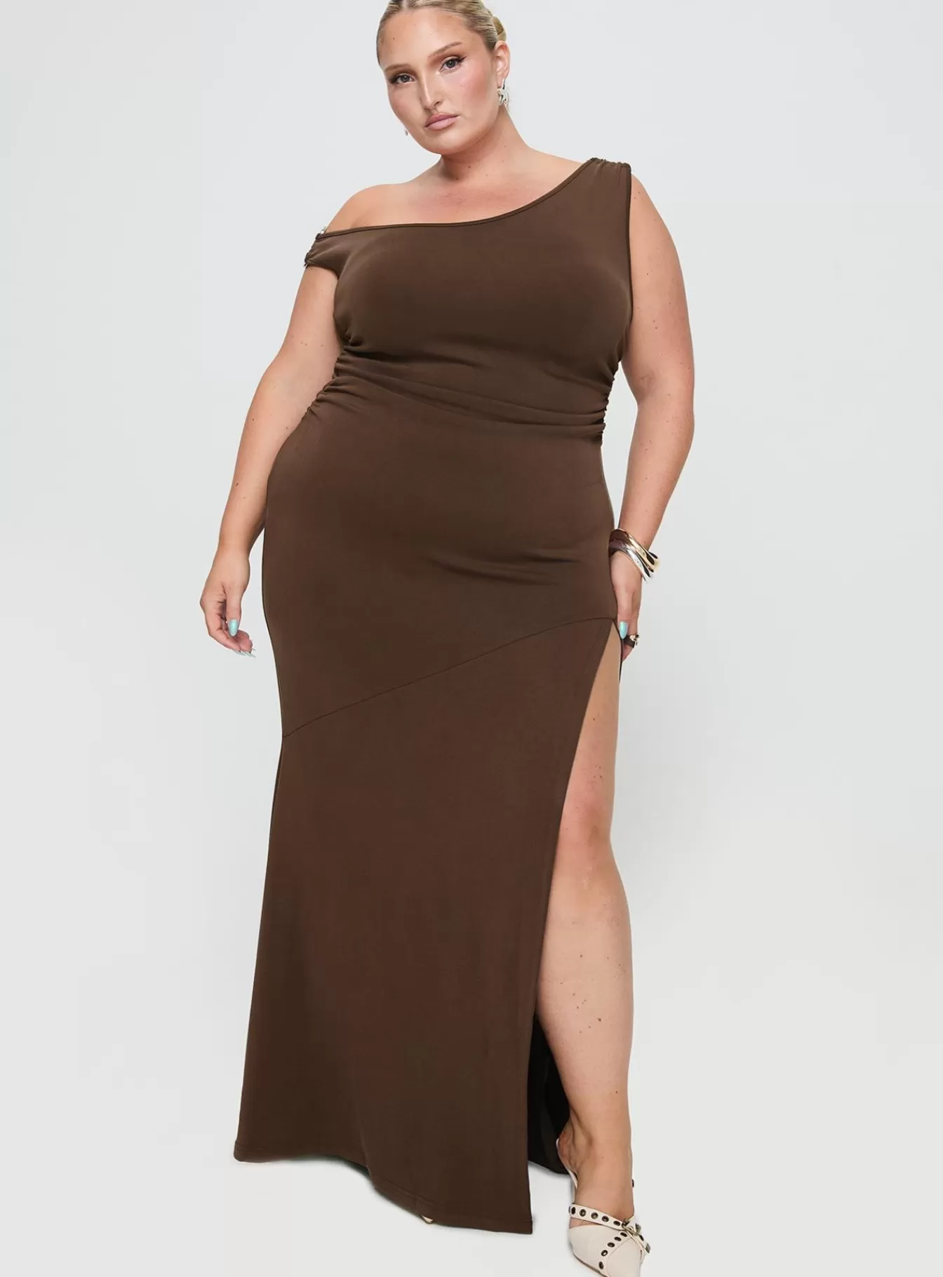 Princess Polly Maxi Dresses | Rios One Shoulder Maxi Dress Curve Brown