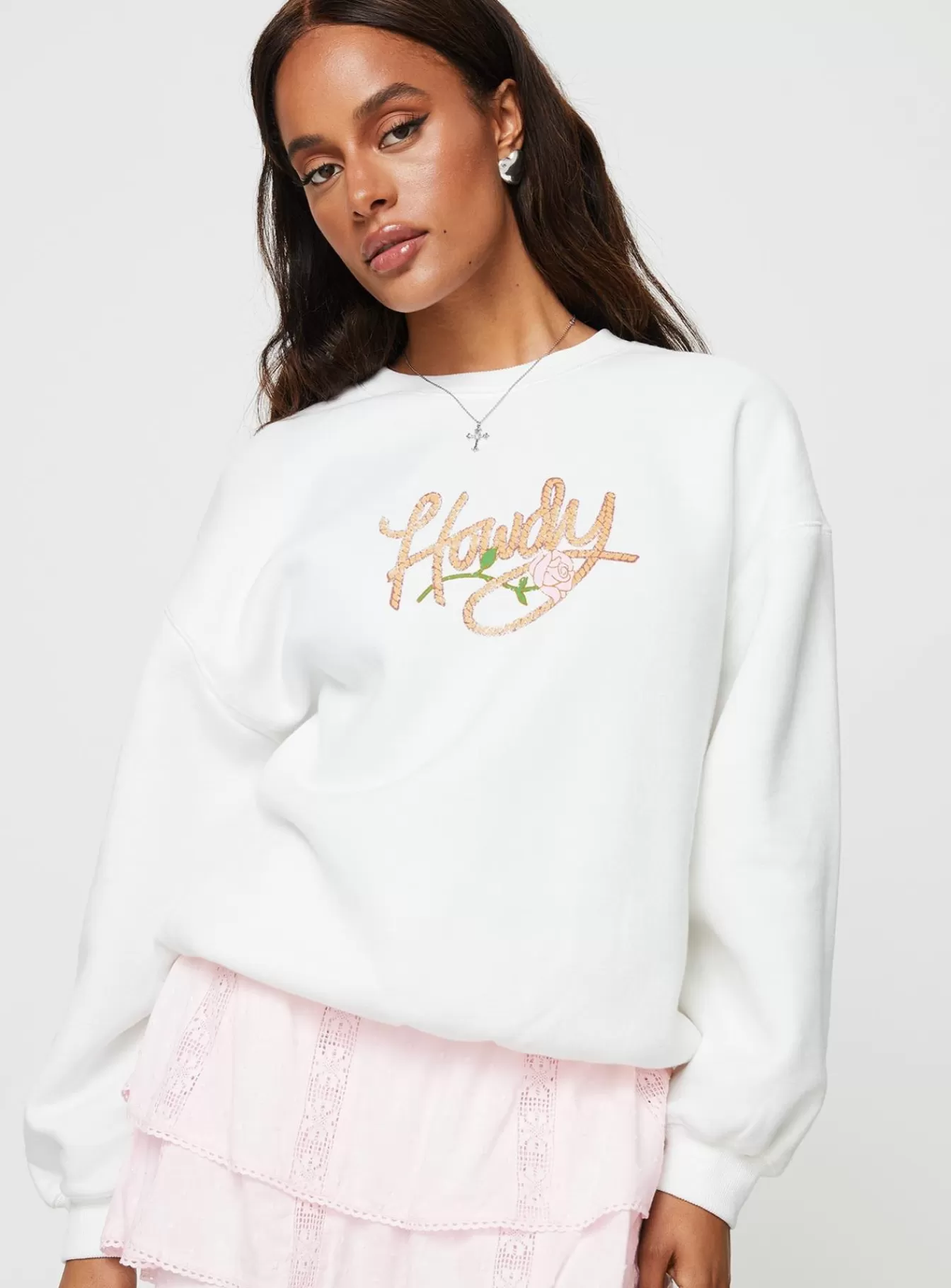 Princess Polly Sweatshirts & Hoodies | Roped In Crew Neck Sweatshirt White