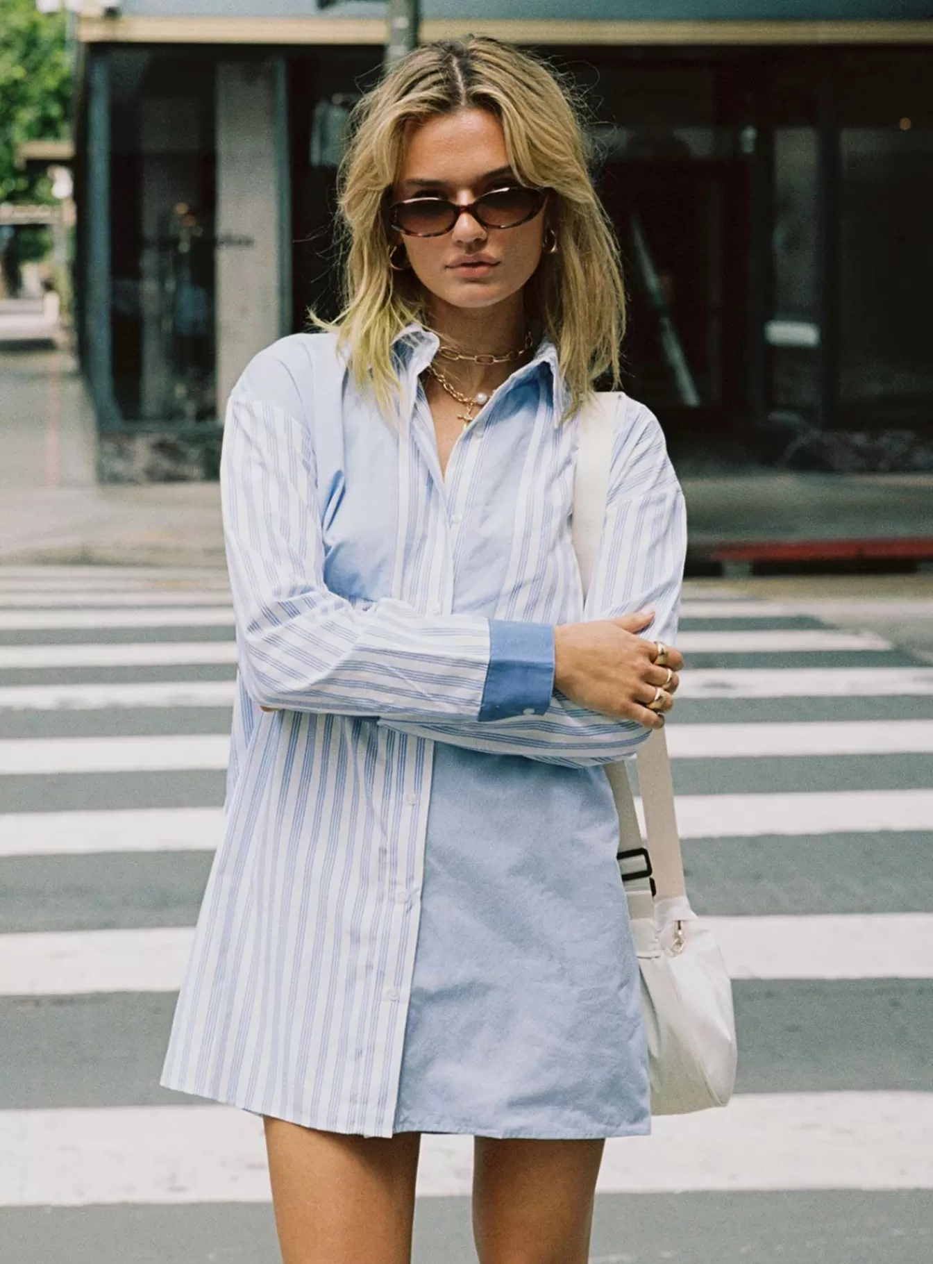 Princess Polly Mini Dresses | Rouni Shirt Dress White / Blue