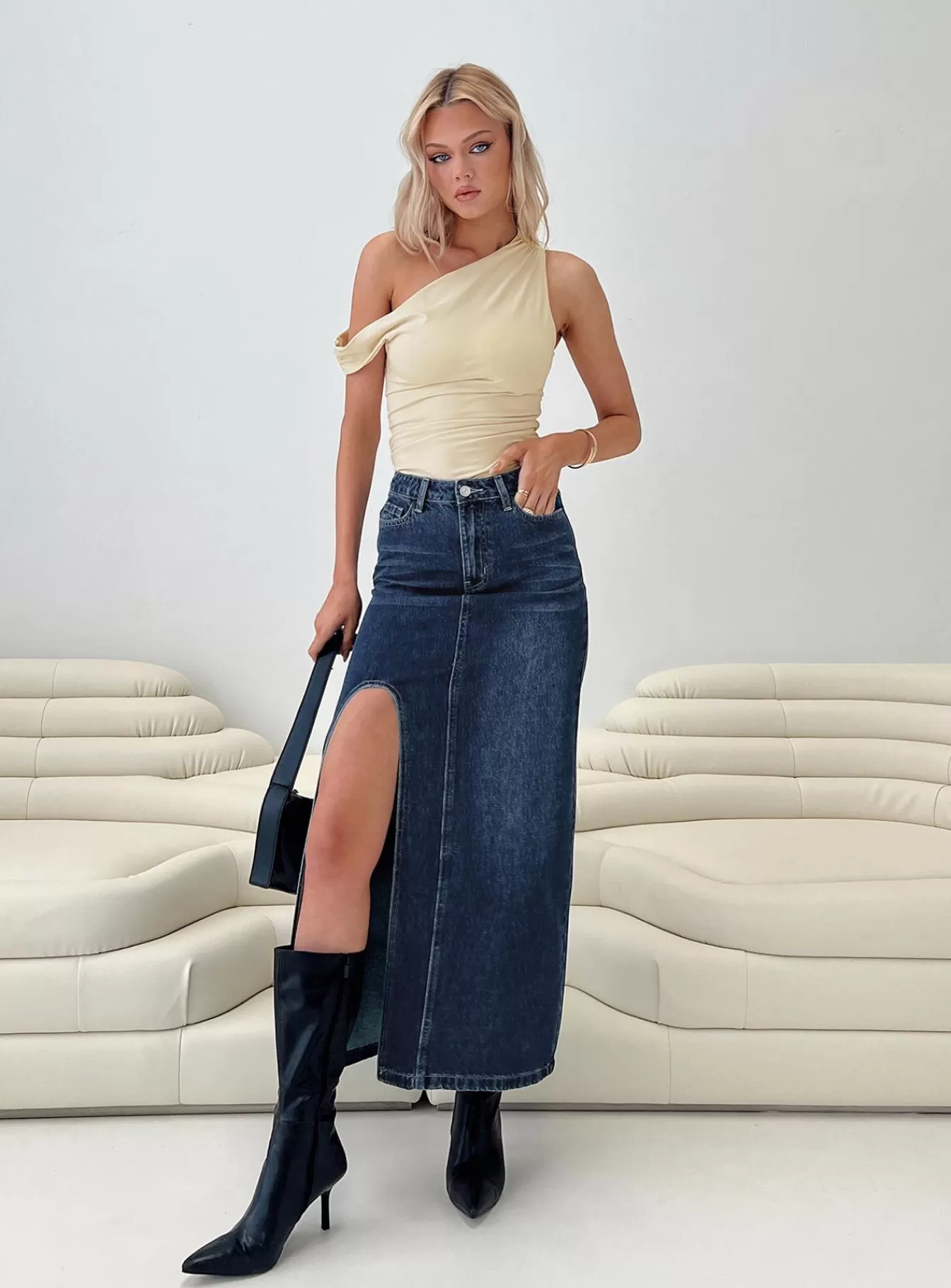 Princess Polly Skirts | Saige Denim Maxi Skirt Mid Wash Mid Blue