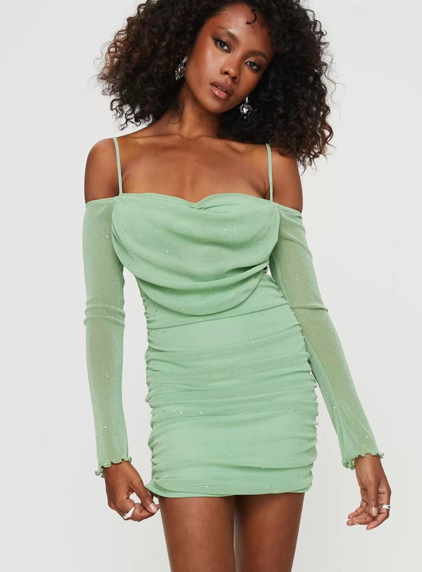 Princess Polly Mini Dresses | Scardino Long Sleeve Mini Dress Green